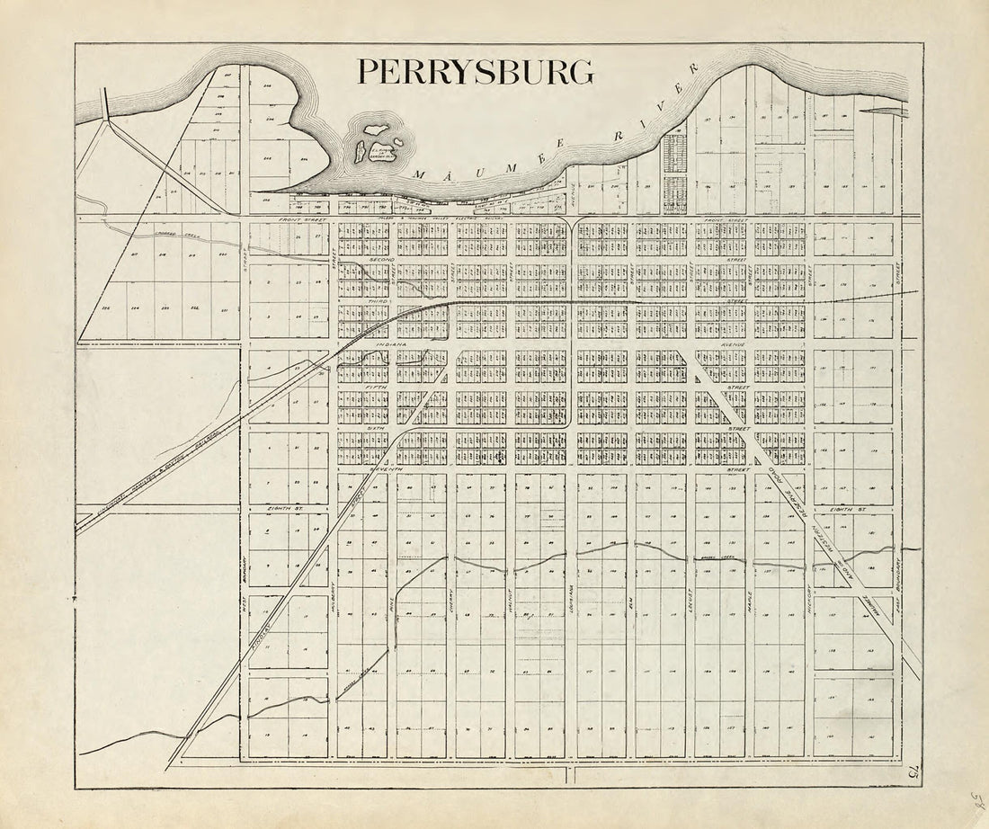 This old map of Perrysburg from an Atlas of Wood County, Ohio from 1912 was created by Maumee Valley Map Co in 1912