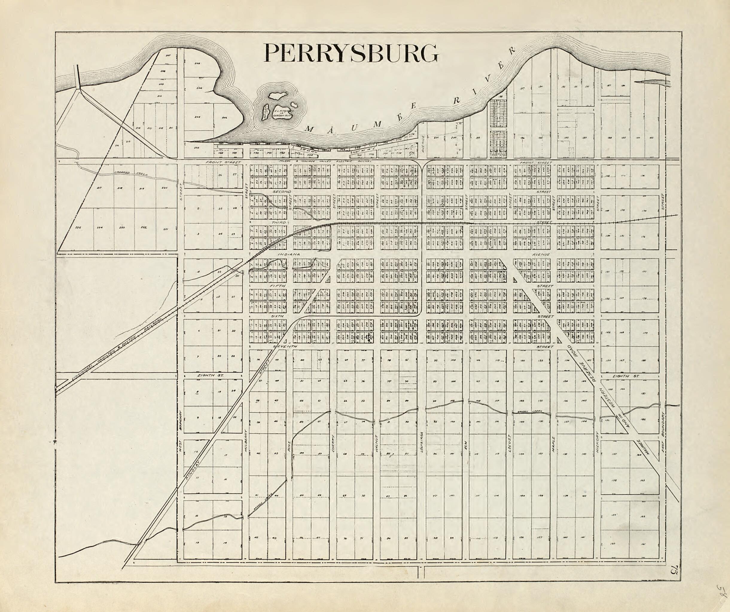 This old map of Perrysburg from an Atlas of Wood County, Ohio from 1912 was created by Maumee Valley Map Co in 1912