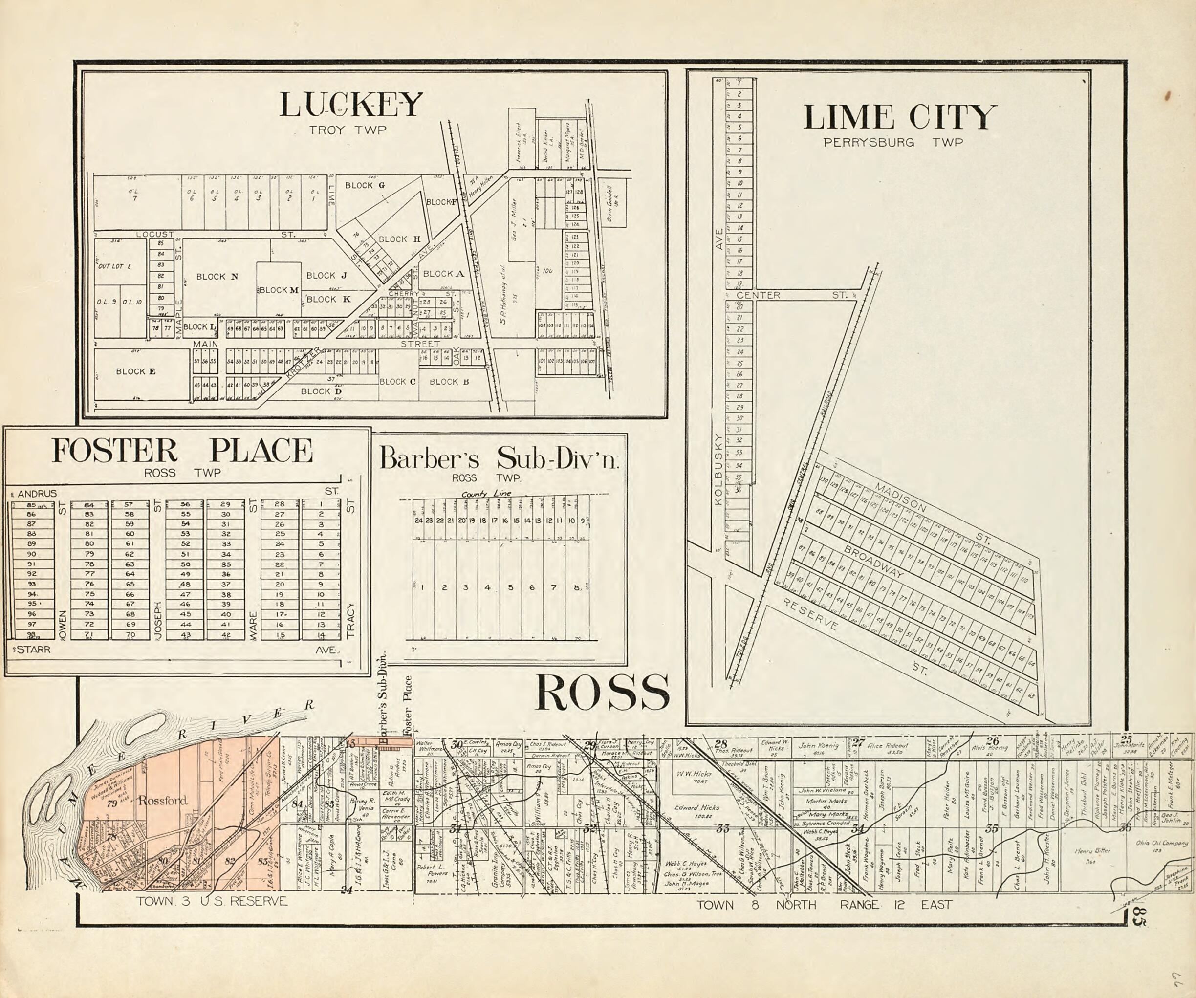 This old map of Lucky; Lime City; Foster Place; Barber&