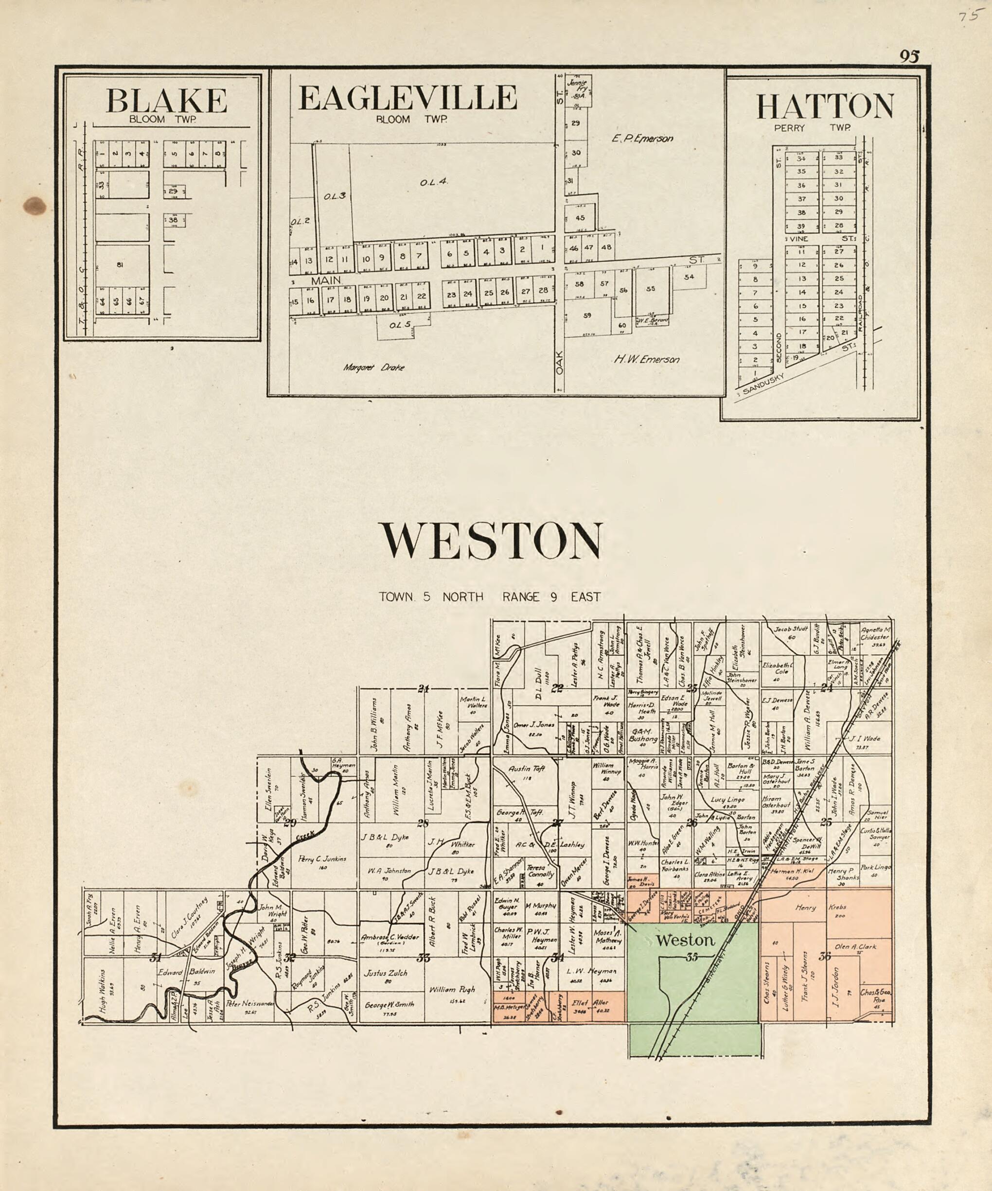 This old map of Blake; Eagleville; Hatton; Weston from an Atlas of Wood County, Ohio from 1912 was created by Maumee Valley Map Co in 1912