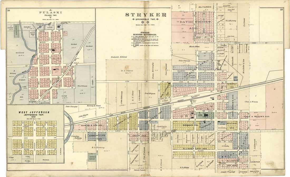 This old map of Stryker; Pulaski; West Jefferson from Atlas of Williams County, Ohio from 1894 was created by J. M. (James M.) Lathrop in 1894