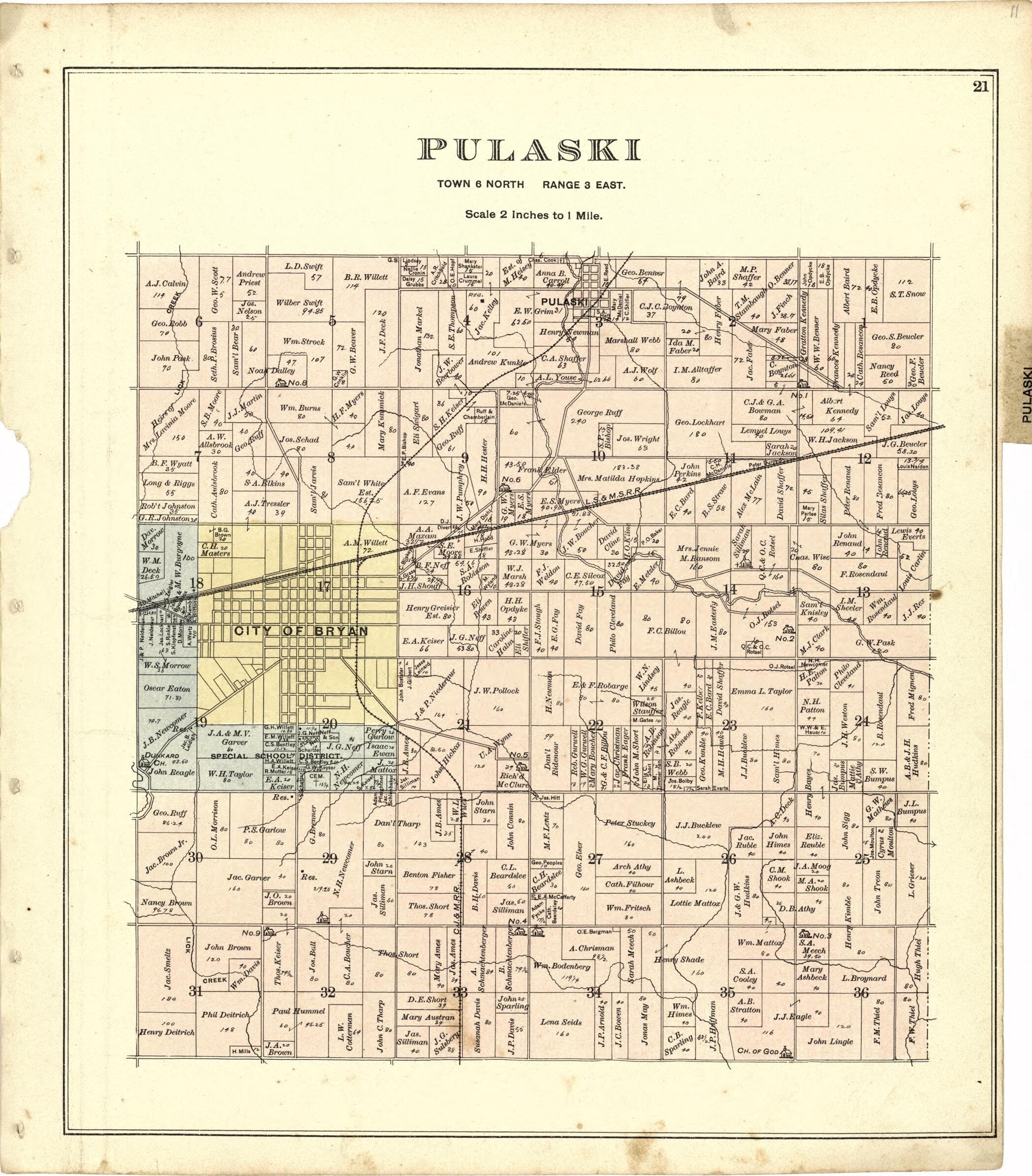 This old map of Pulaski from Atlas of Williams County, Ohio from 1894 was created by J. M. (James M.) Lathrop in 1894