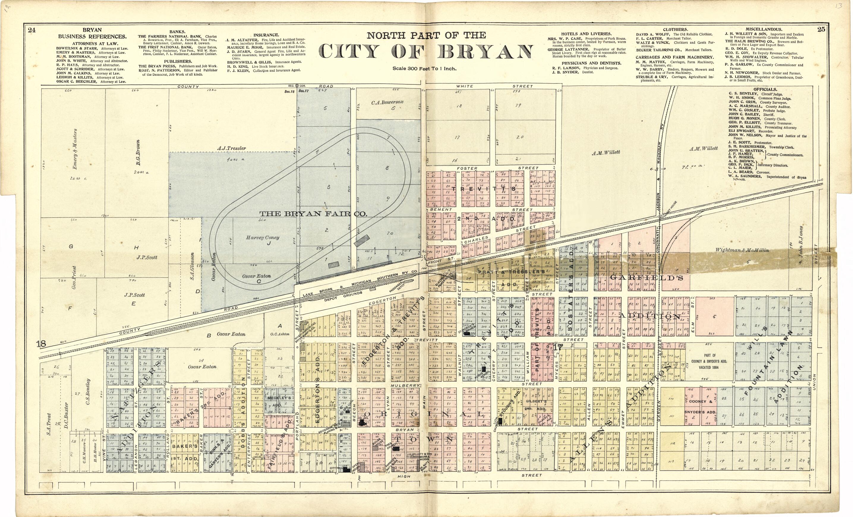 This old map of North Part of the City of Bryan from Atlas of Williams County, Ohio from 1894 was created by J. M. (James M.) Lathrop in 1894