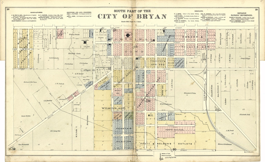 This old map of South Part of the City of Bryan from Atlas of Williams County, Ohio from 1894 was created by J. M. (James M.) Lathrop in 1894