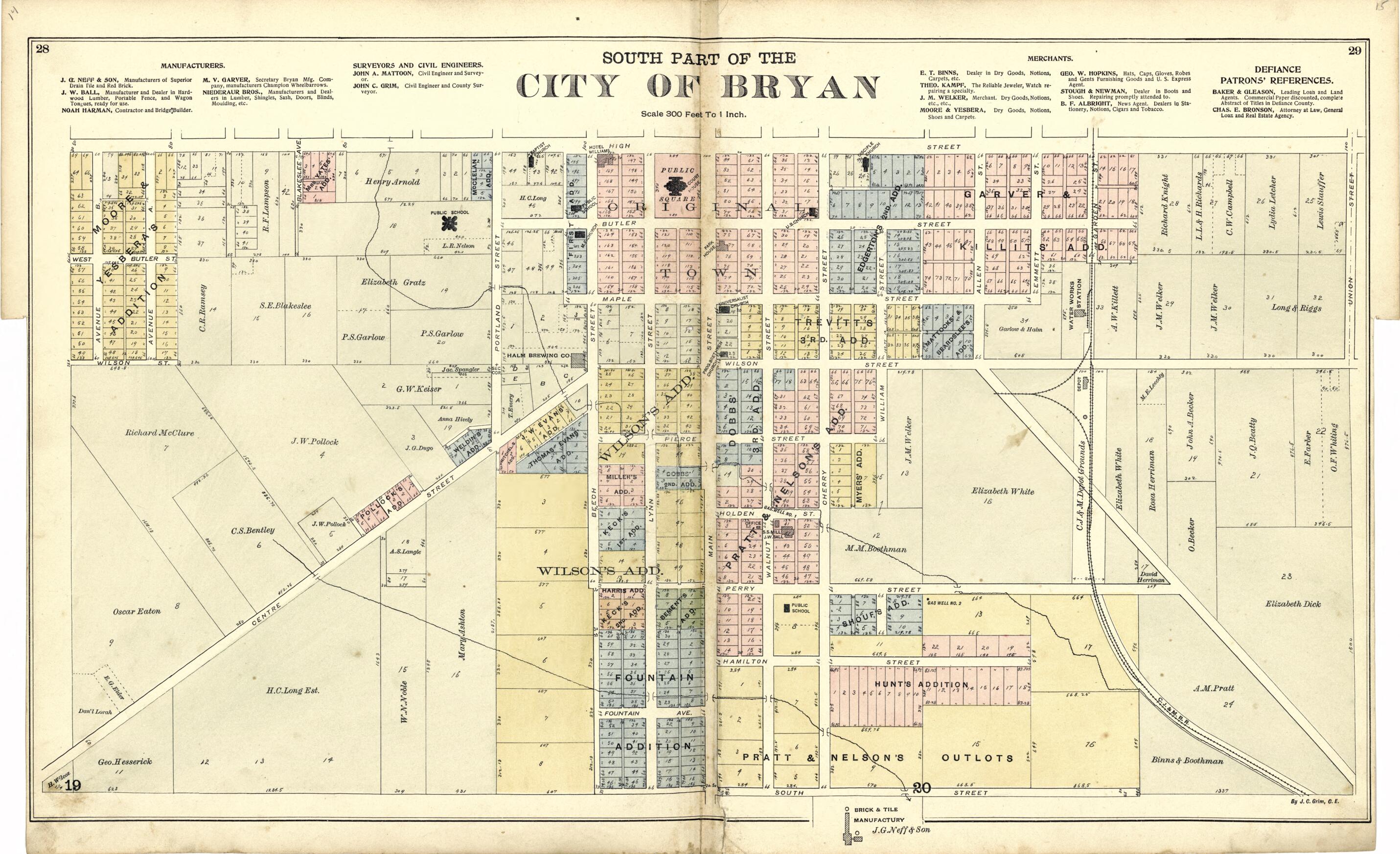 This old map of South Part of the City of Bryan from Atlas of Williams County, Ohio from 1894 was created by J. M. (James M.) Lathrop in 1894