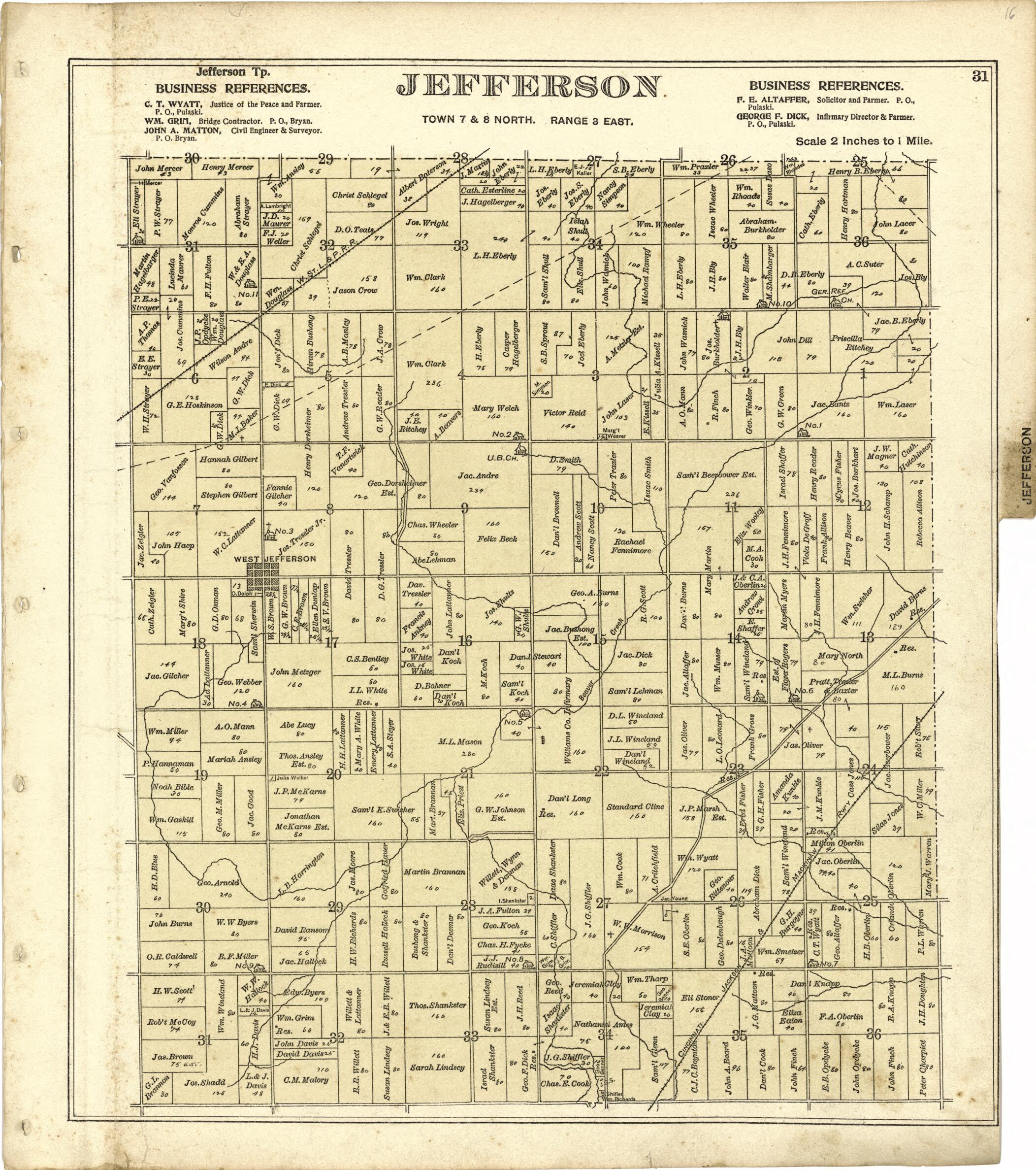 This old map of Jefferson from Atlas of Williams County, Ohio from 1894 was created by J. M. (James M.) Lathrop in 1894