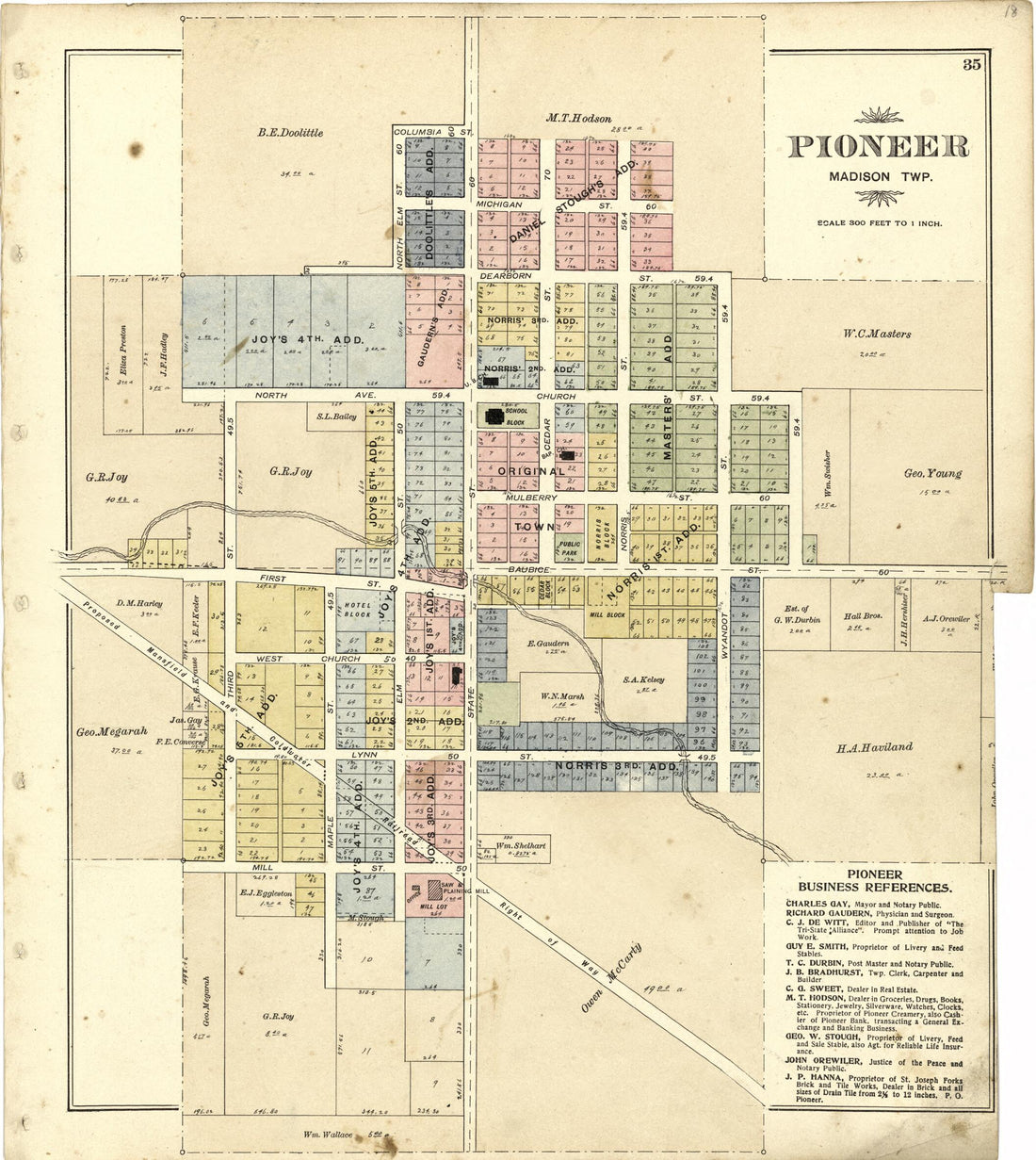 This old map of Pioneer from Atlas of Williams County, Ohio from 1894 was created by J. M. (James M.) Lathrop in 1894