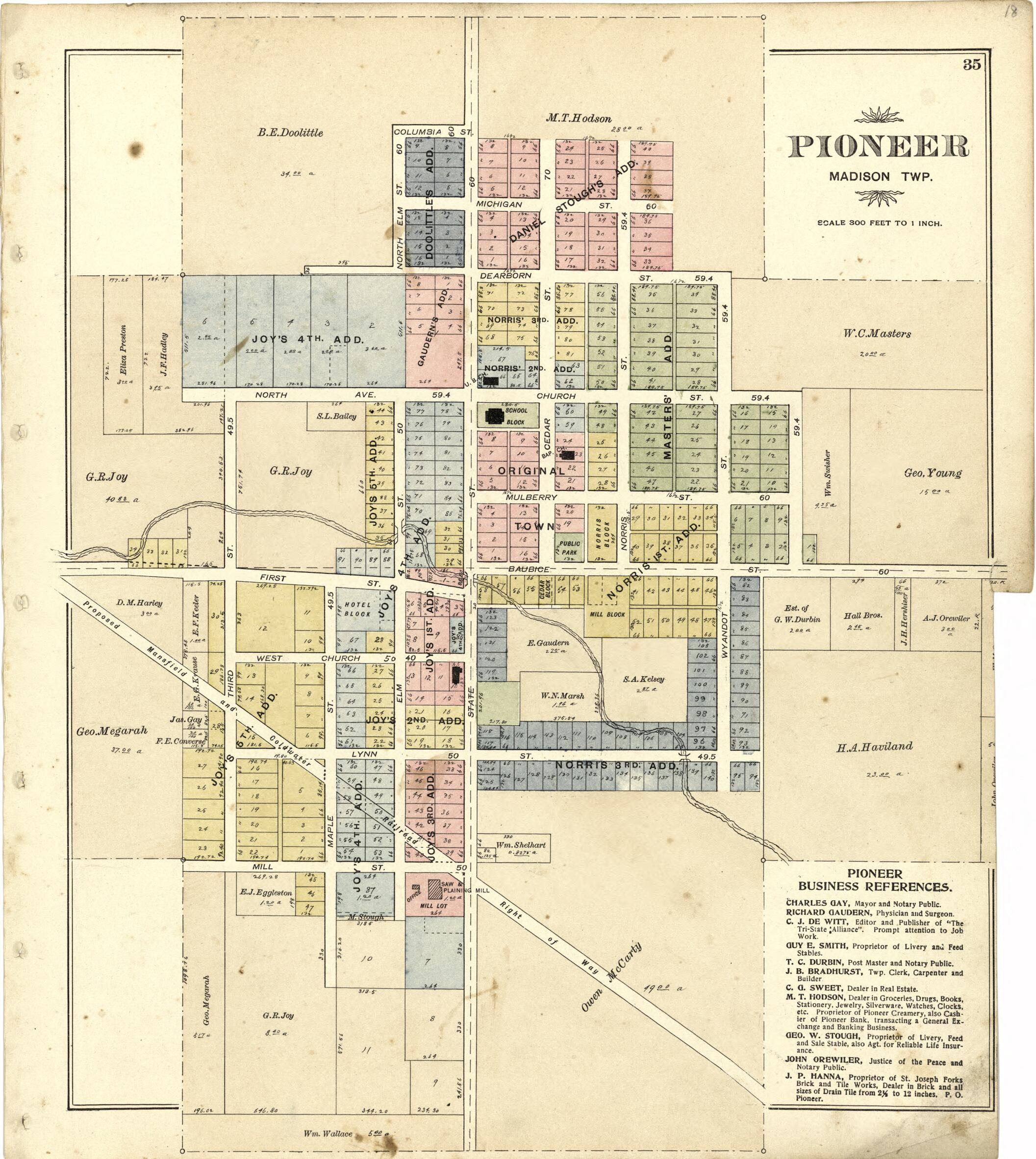 This old map of Pioneer from Atlas of Williams County, Ohio from 1894 was created by J. M. (James M.) Lathrop in 1894