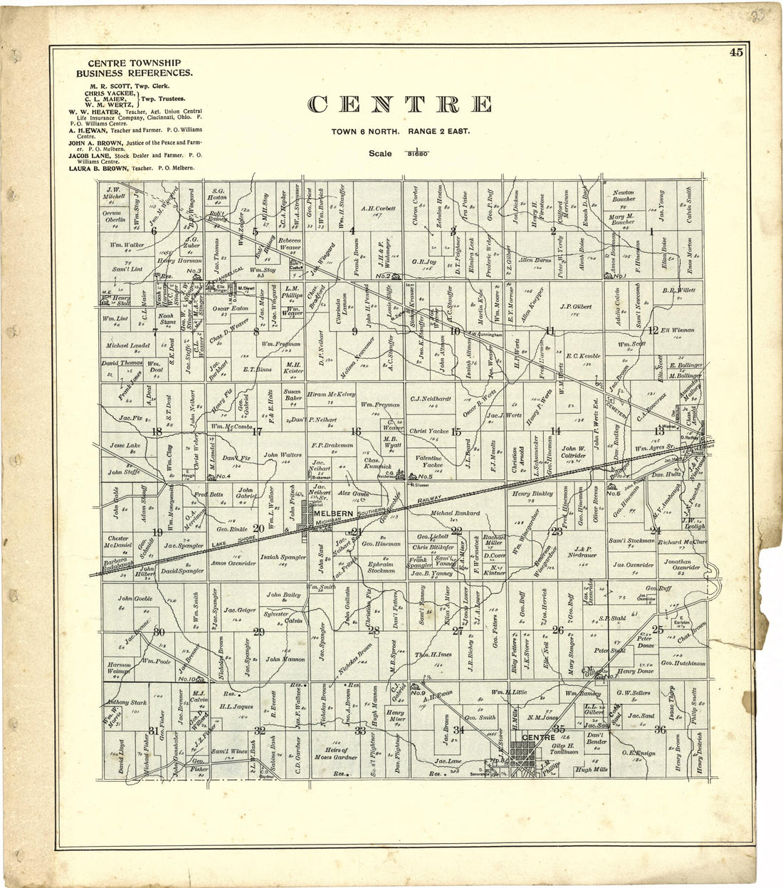 This old map of Centre from Atlas of Williams County, Ohio from 1894 was created by J. M. (James M.) Lathrop in 1894