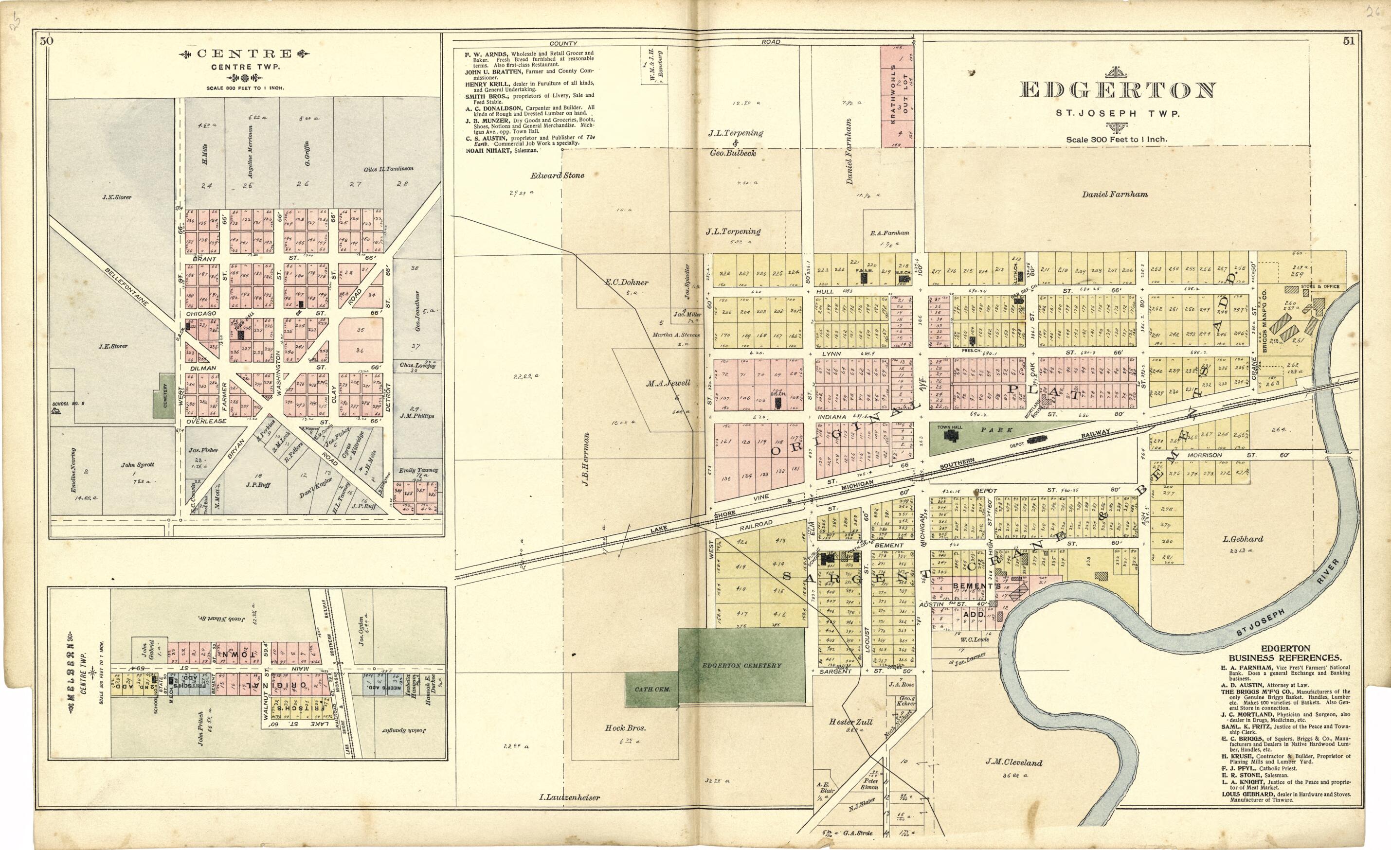 This old map of Edgerton; Centre; Melbern from Atlas of Williams County, Ohio from 1894 was created by J. M. (James M.) Lathrop in 1894