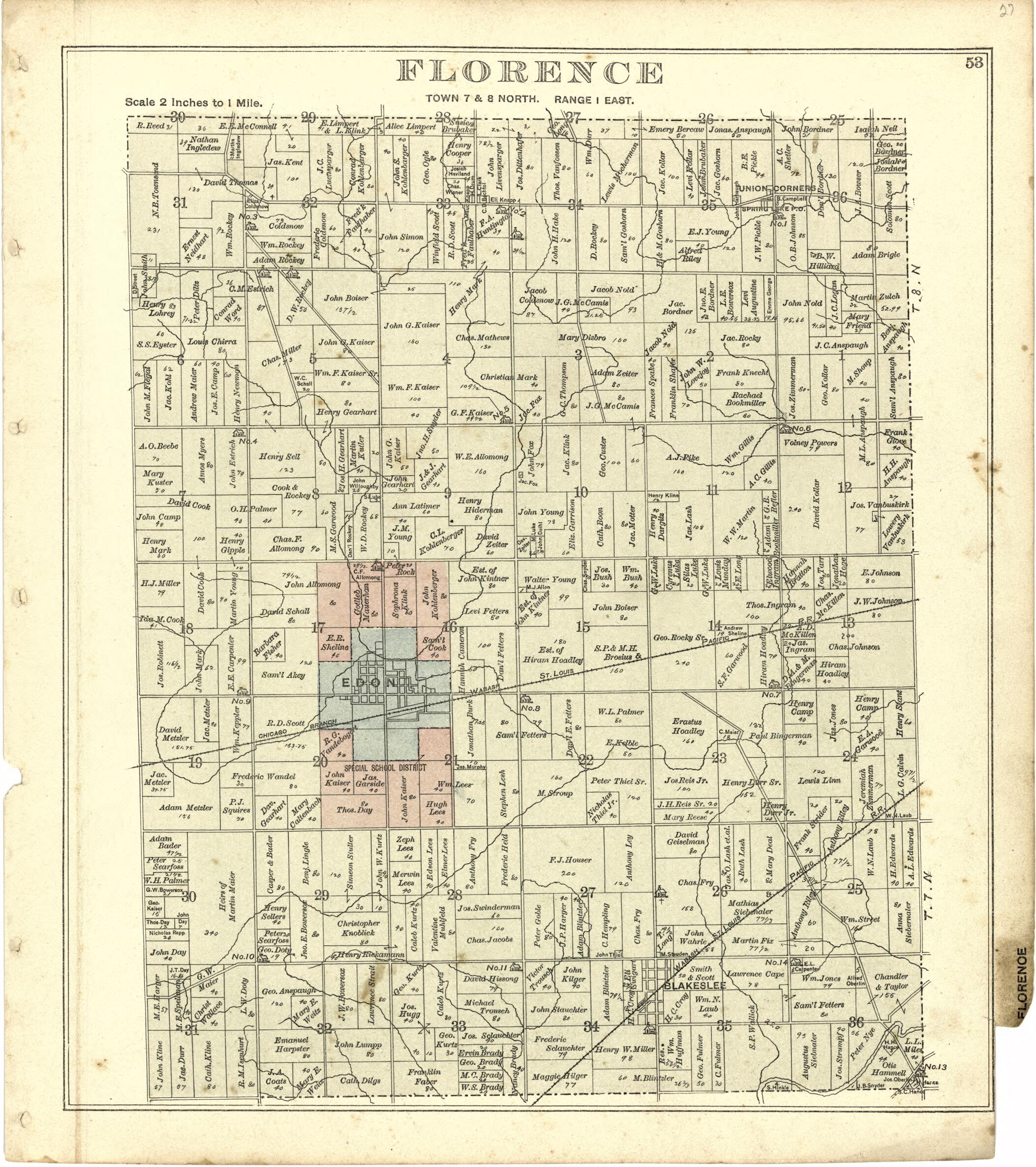 This old map of Florence from Atlas of Williams County, Ohio from 1894 was created by J. M. (James M.) Lathrop in 1894
