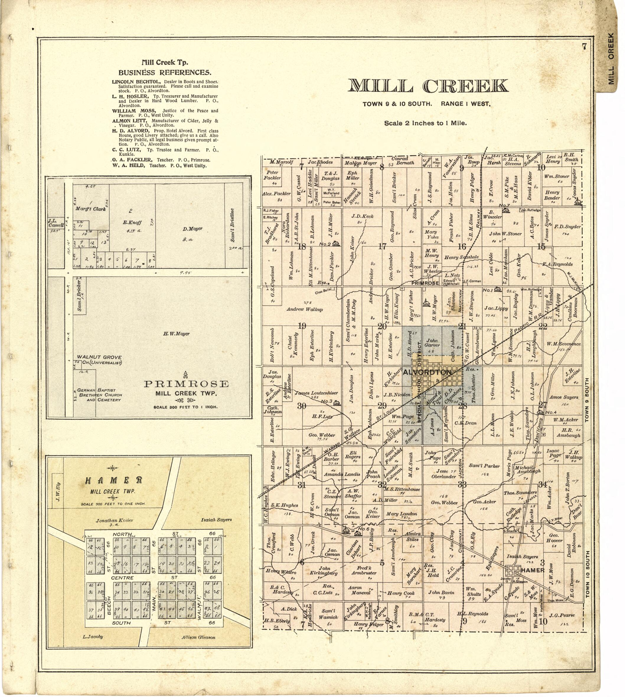 This old map of Mill Creek; Primrose; Hamer from Atlas of Williams County, Ohio from 1894 was created by J. M. (James M.) Lathrop in 1894