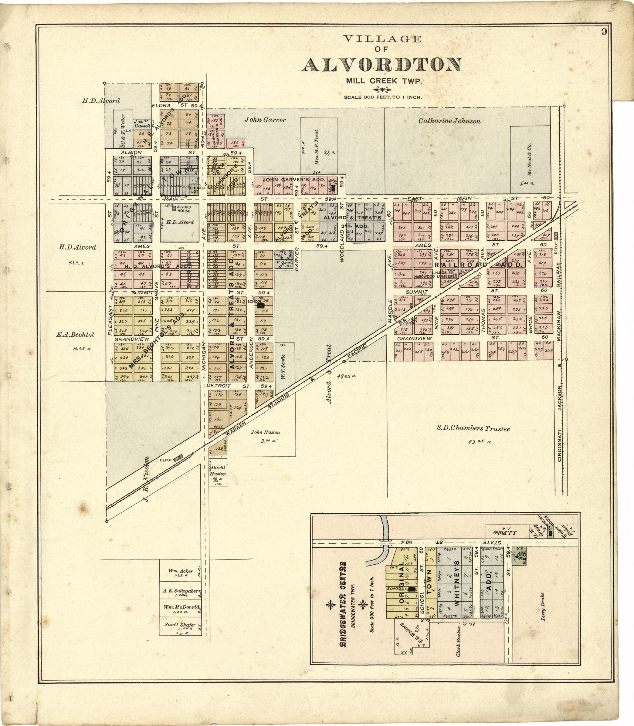 This old map of Village of Alvordton; Bridgewater Centre from Atlas of Williams County, Ohio from 1894 was created by J. M. (James M.) Lathrop in 1894