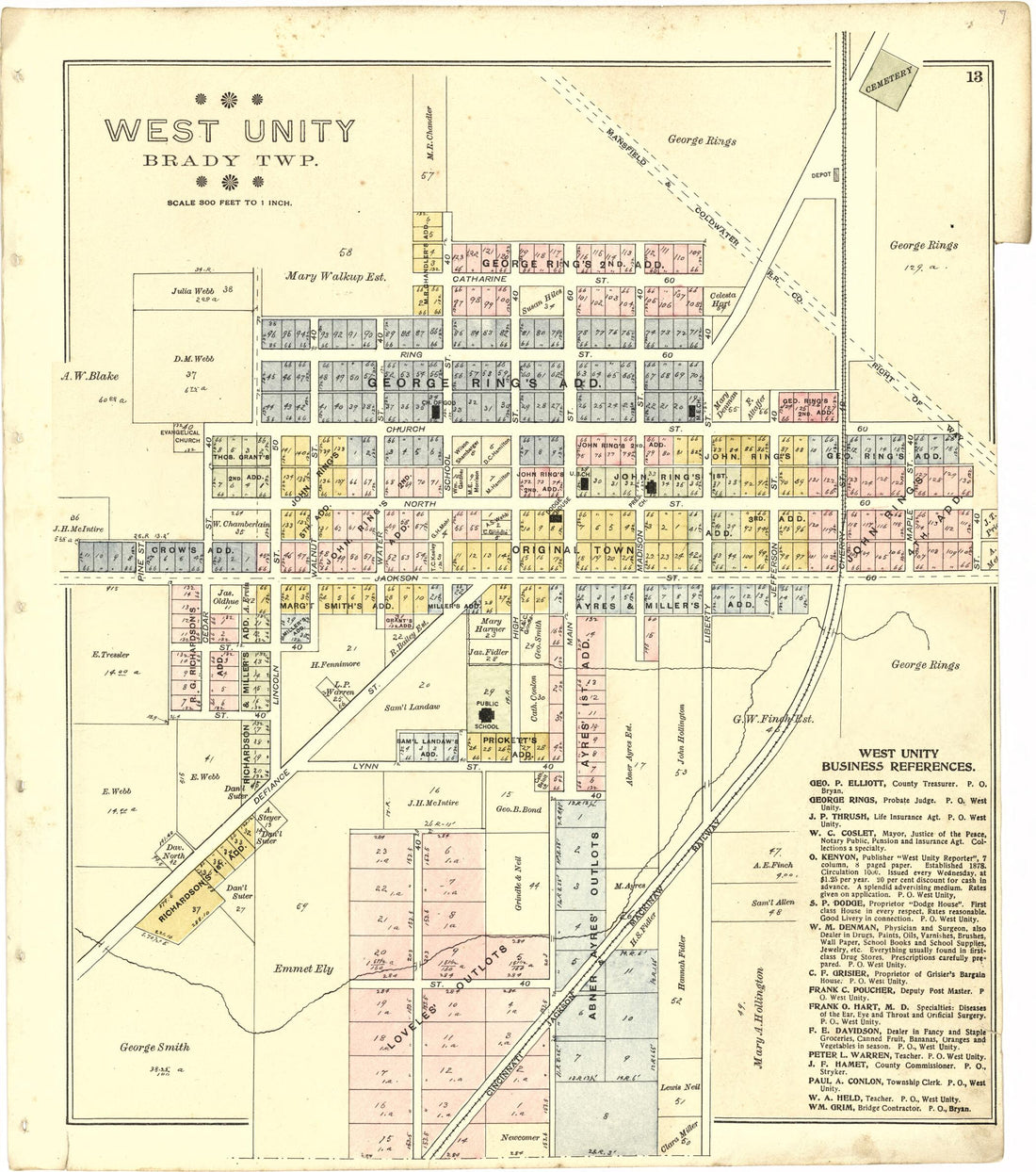 This old map of West Unity from Atlas of Williams County, Ohio from 1894 was created by J. M. (James M.) Lathrop in 1894