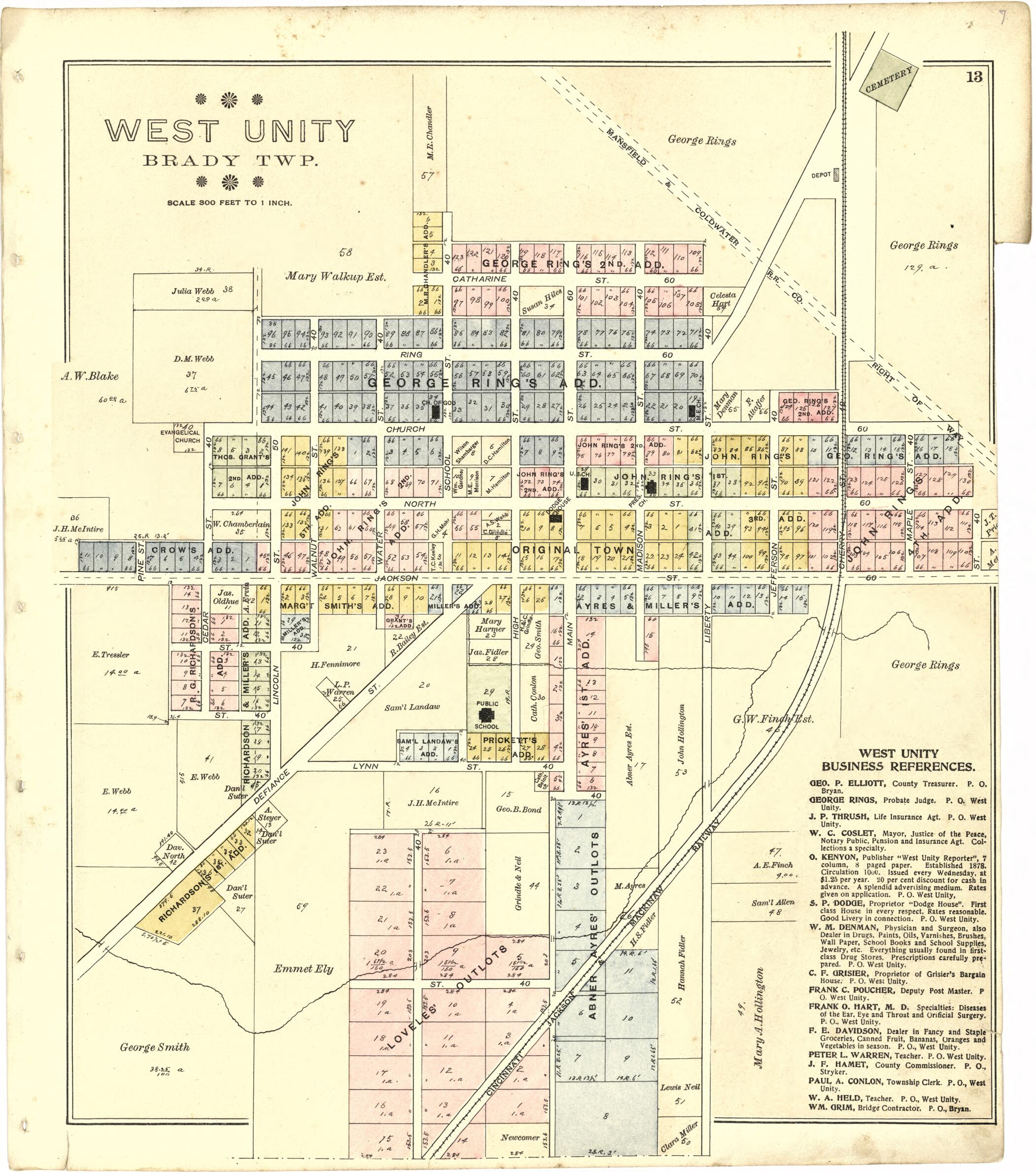 This old map of West Unity from Atlas of Williams County, Ohio from 1894 was created by J. M. (James M.) Lathrop in 1894