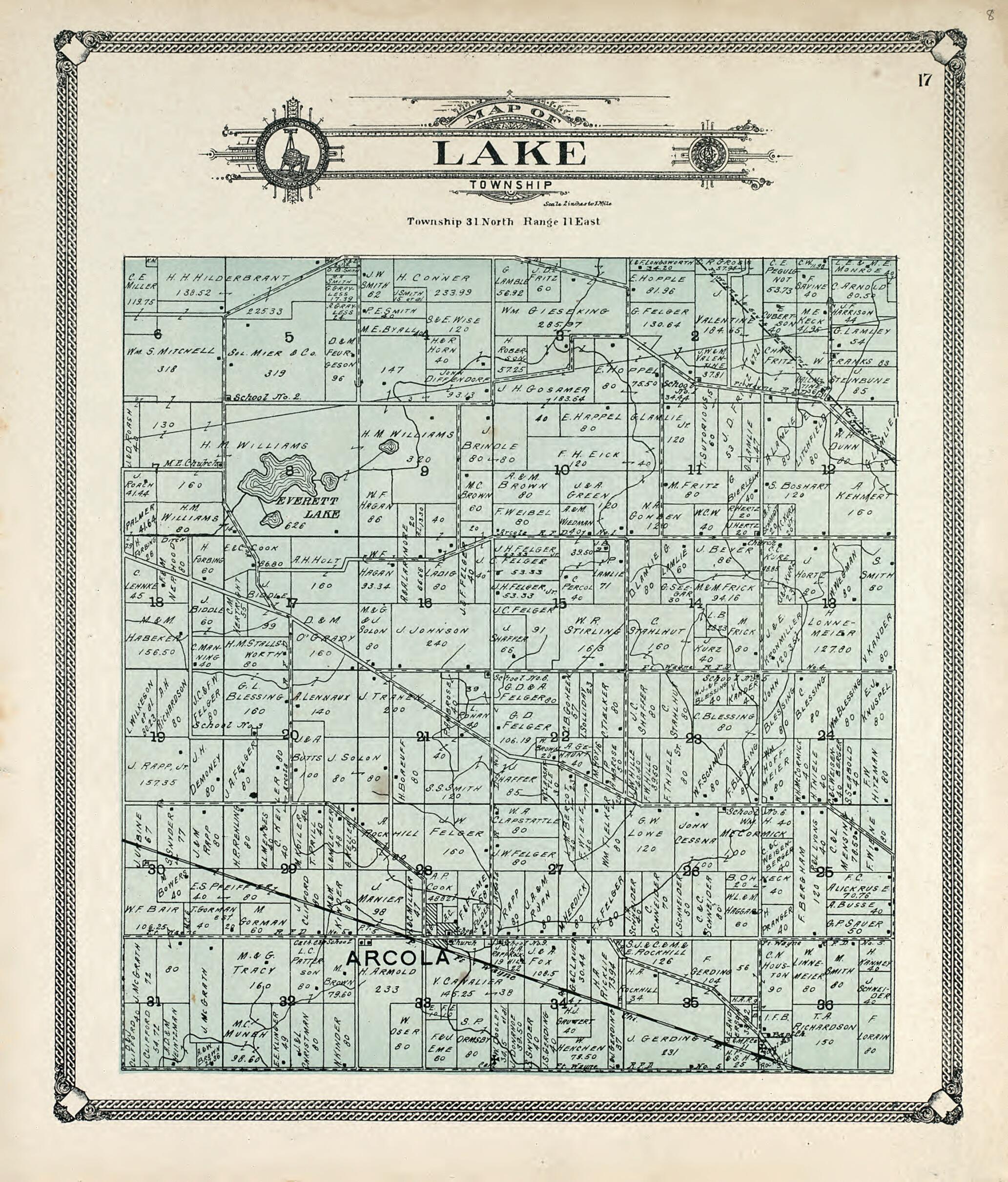 This old map of Map of Lake Township from Plat Book of Allen County, Indiana. from 1907 was created by Allen County Map Co in 1907