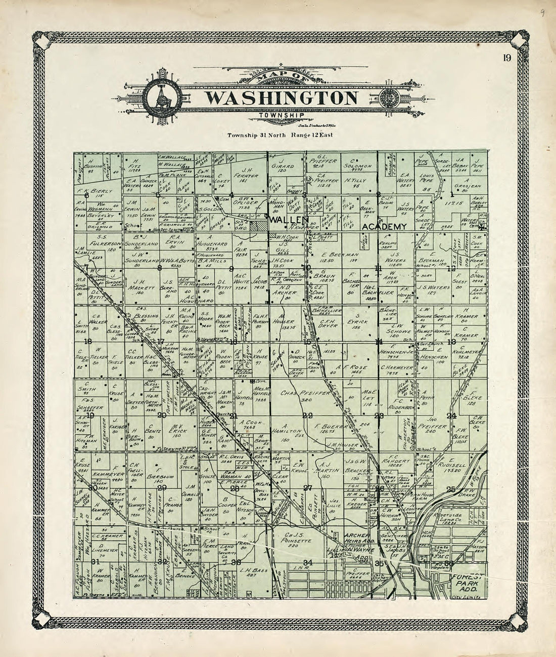 This old map of Map of Washington Township from Plat Book of Allen County, Indiana. from 1907 was created by Allen County Map Co in 1907