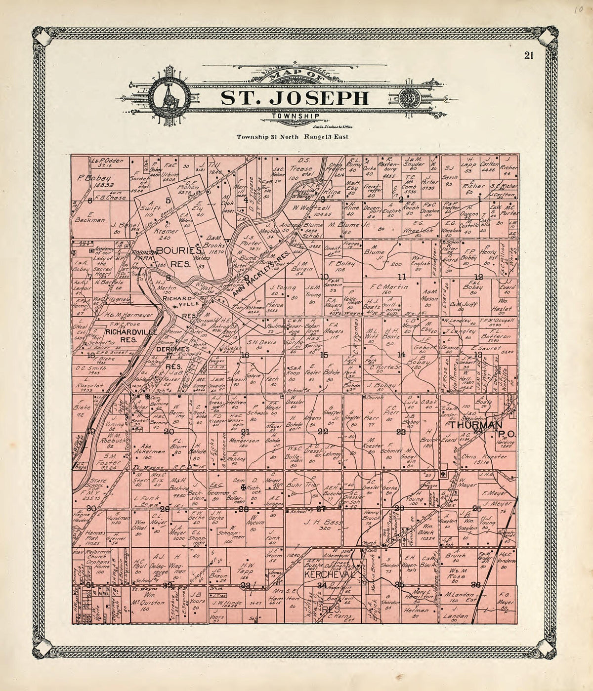 Map of St. Joseph Township from Plat Book of Allen County, Indiana. 1907 by Relic Map Company
