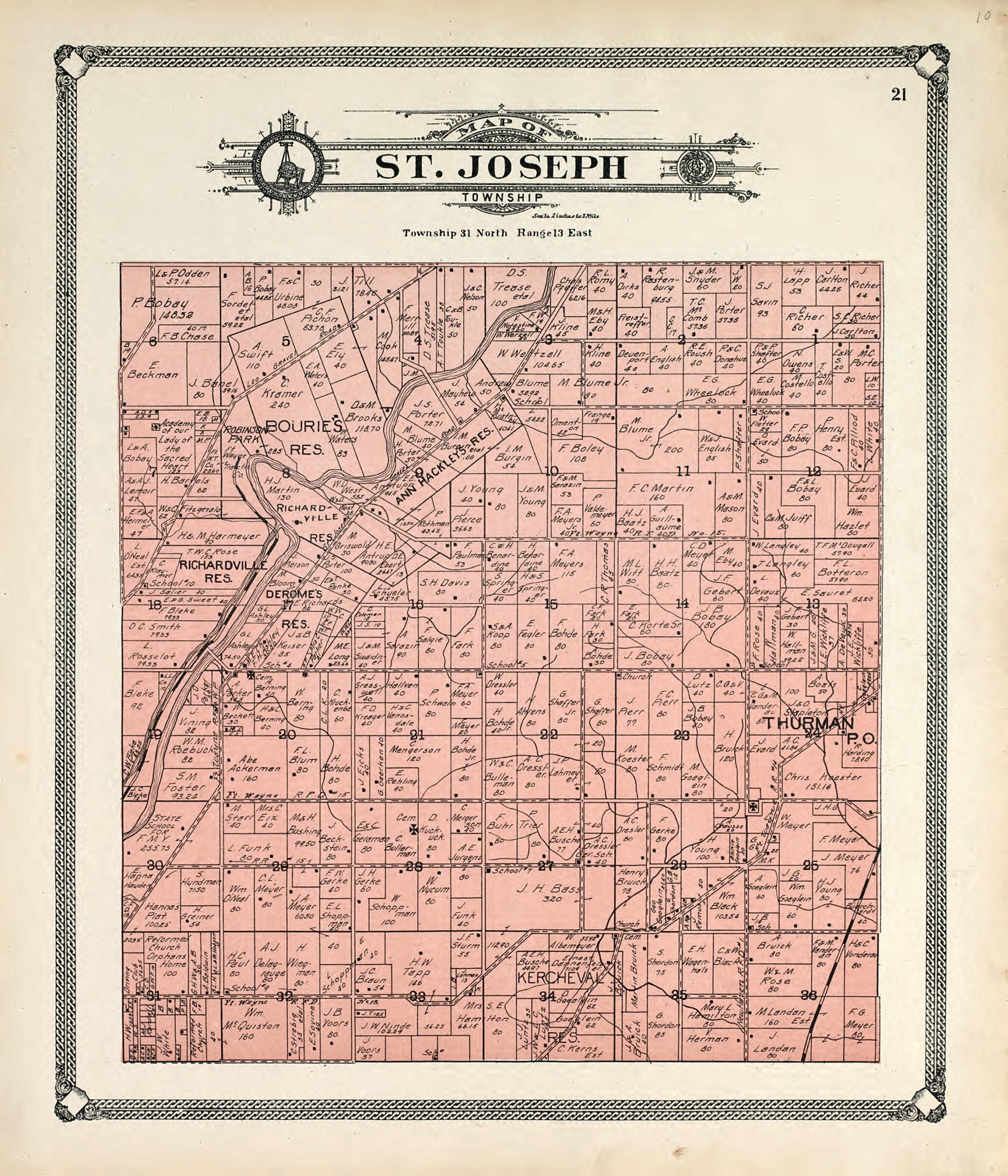 This old map of Map of St. Joseph Township from Plat Book of Allen County, Indiana. from 1907 was created by Allen County Map Co in 1907