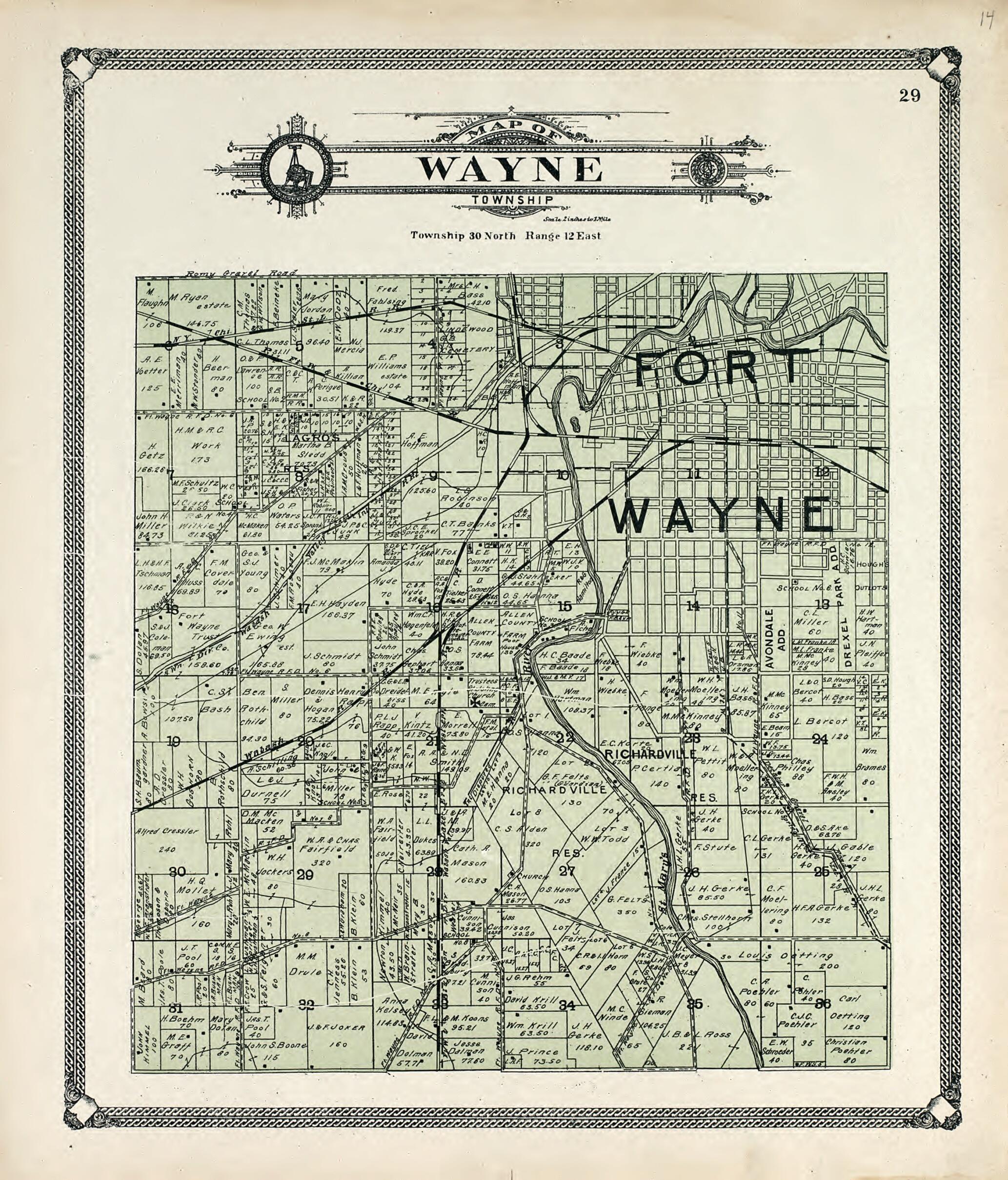 This old map of Map of Wayne Township from Plat Book of Allen County, Indiana. from 1907 was created by Allen County Map Co in 1907