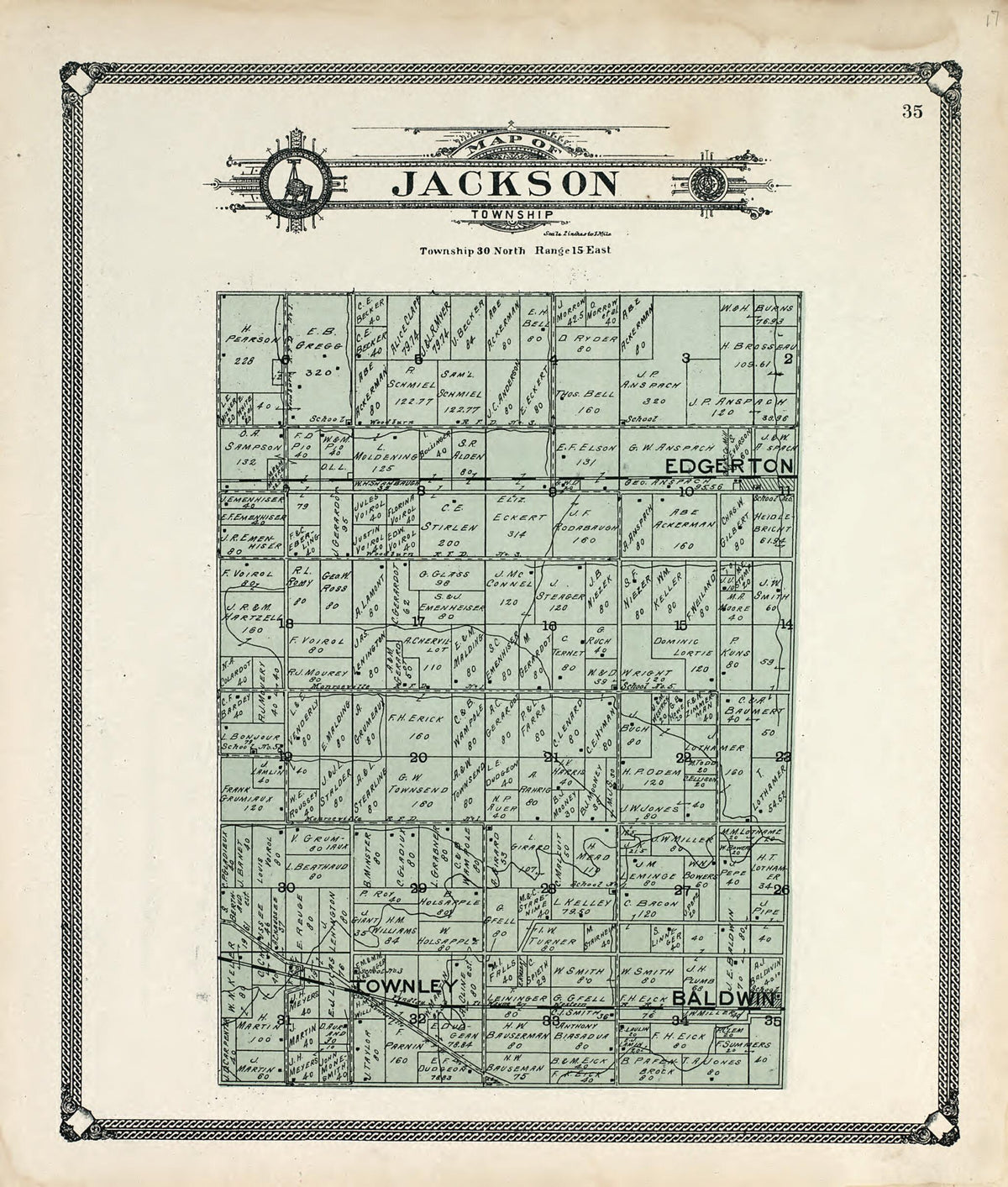 Map of Jackson Township from Plat Book of Allen County, Indiana. 1907 by Relic Map Company