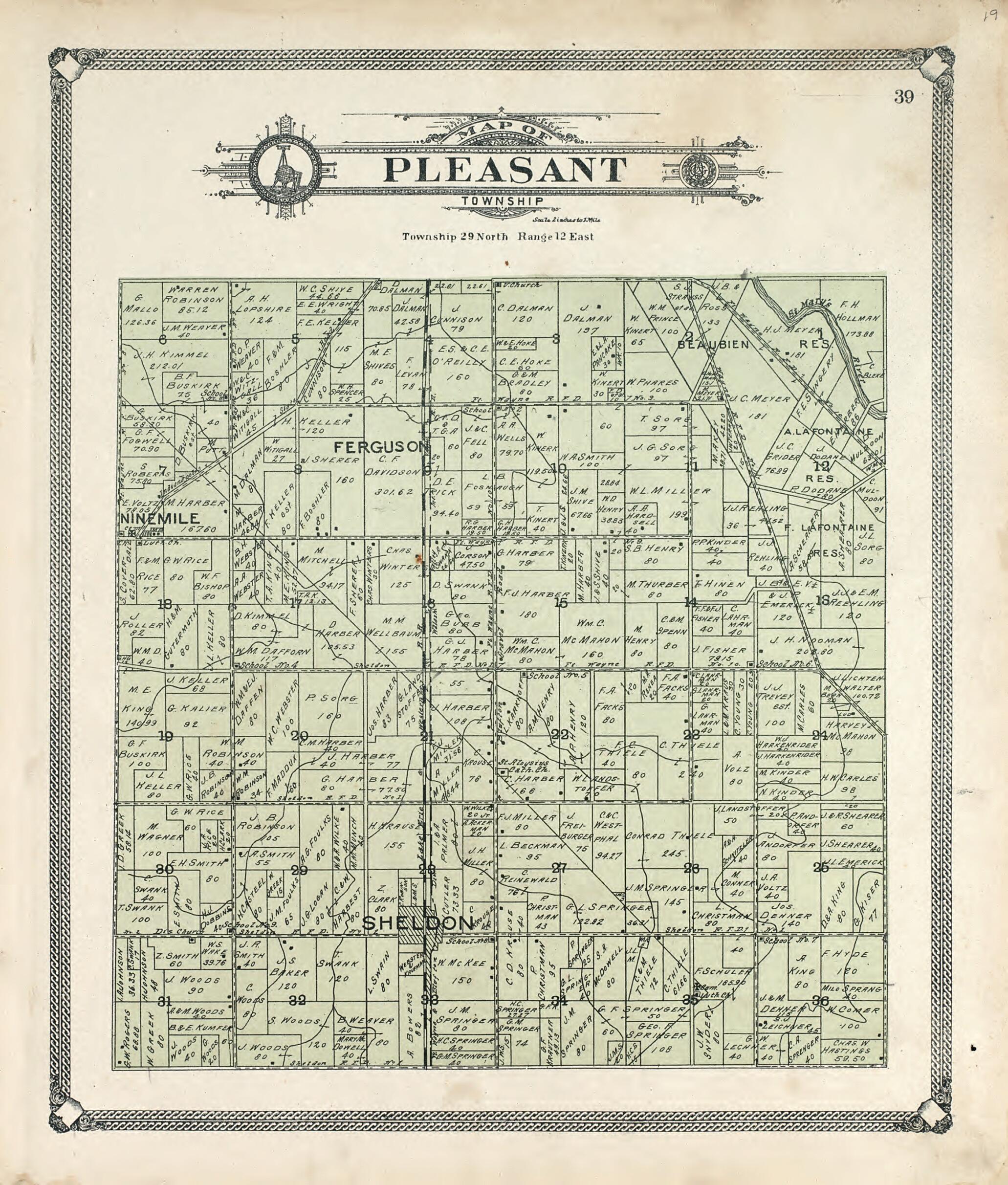 This old map of Map of Pleasant Township from Plat Book of Allen County, Indiana. from 1907 was created by Allen County Map Co in 1907