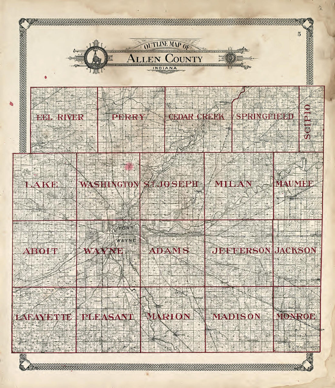 This old map of Outline Map of Allen County, Indiana from Plat Book of Allen County, Indiana. from 1907 was created by Allen County Map Co in 1907
