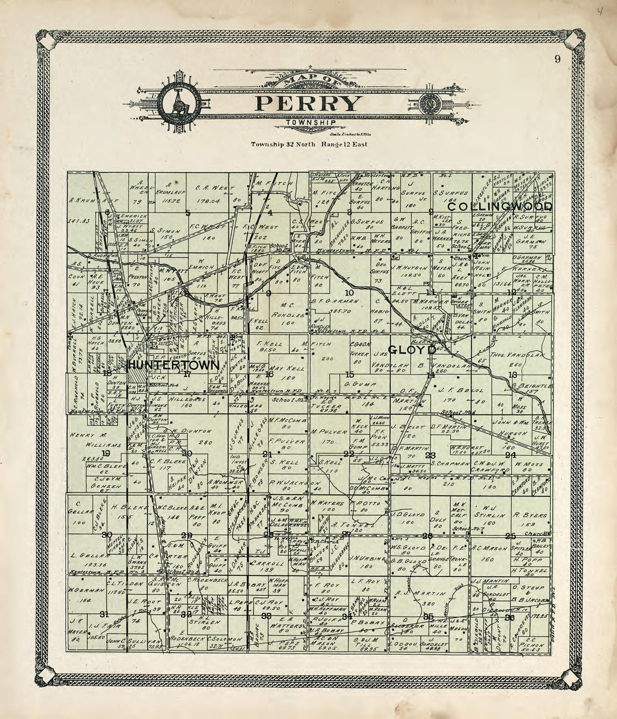 Map of Perry Township from Plat Book of Allen County, Indiana. 1907 by Relic Map Company