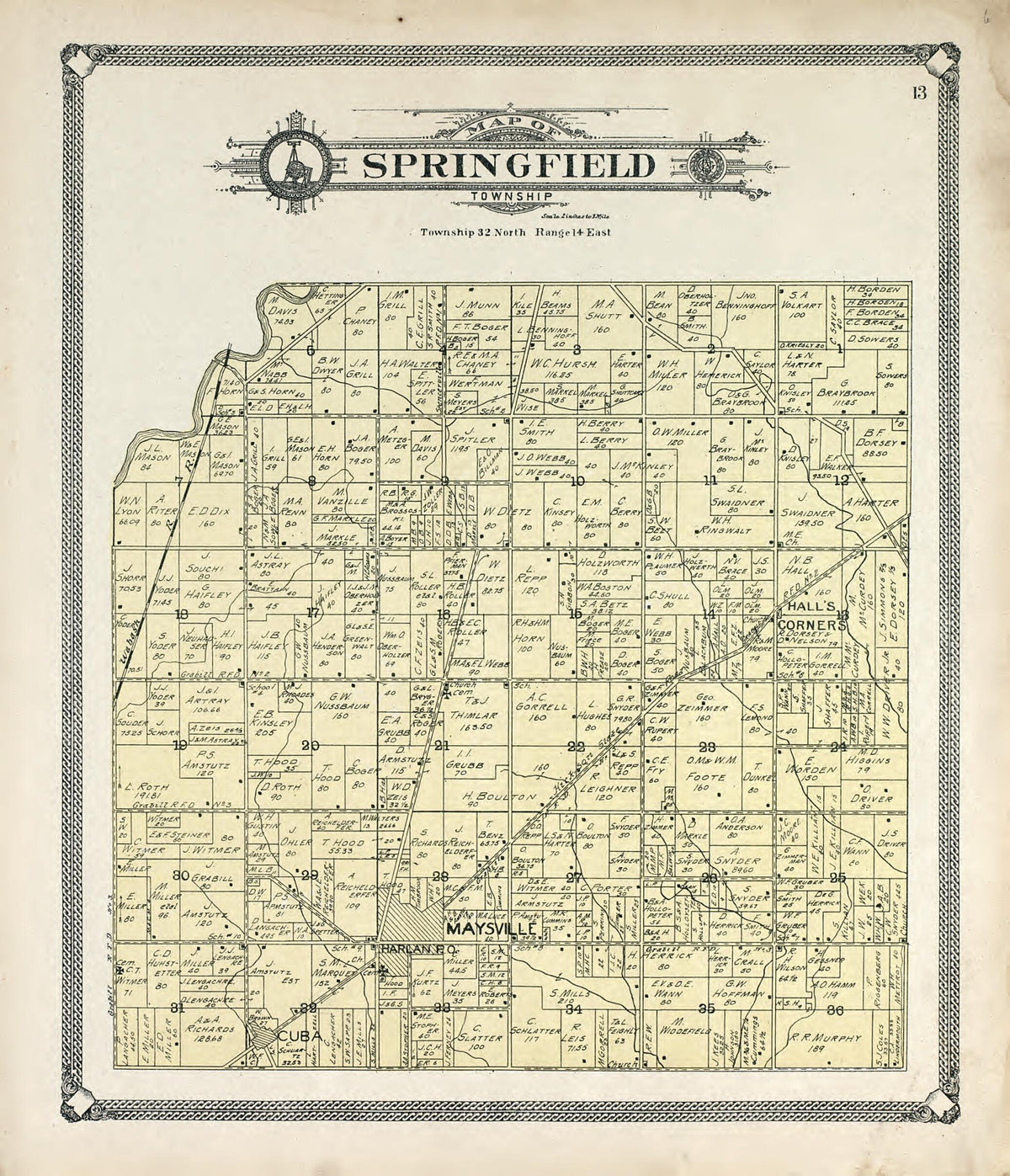 Map of Springfield Township from Plat Book of Allen County, Indiana. 1907 by Relic Map Company