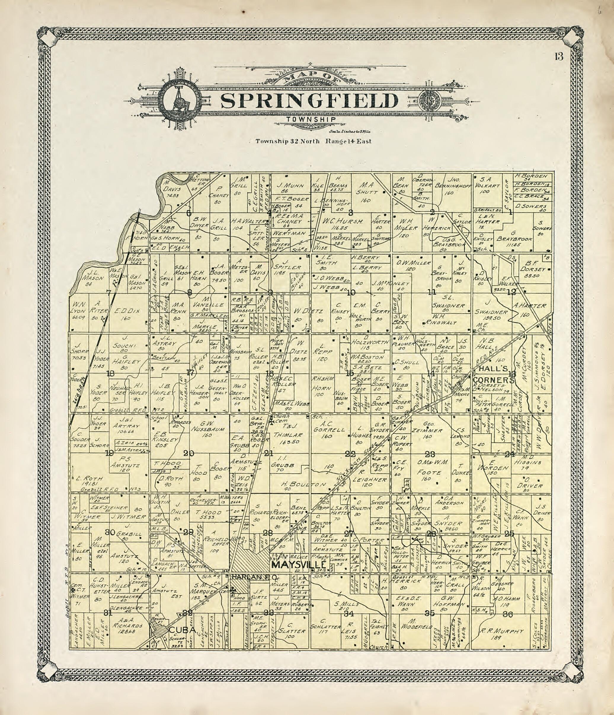 This old map of Map of Springfield Township from Plat Book of Allen County, Indiana. from 1907 was created by Allen County Map Co in 1907