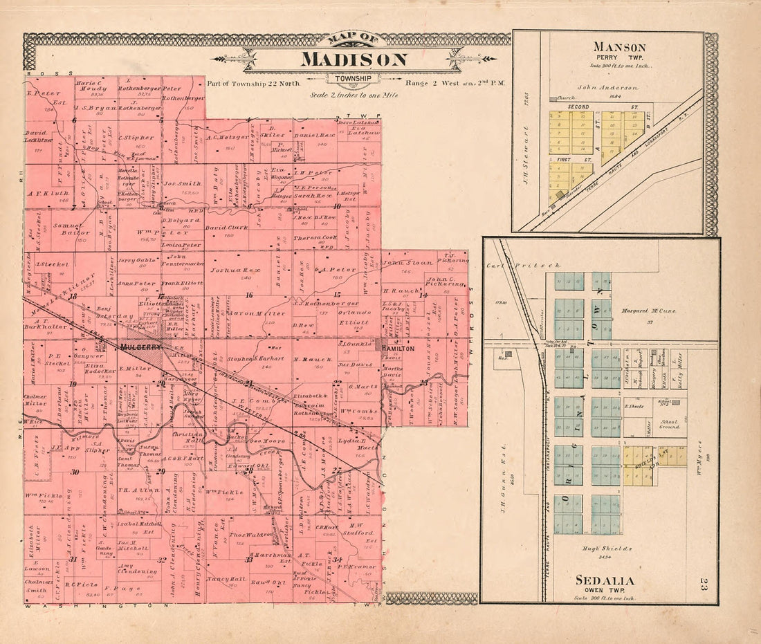 This old map of Map of Madison Township from Twentieth Century Atlas of Clinton County, Indiana from 1903 was created by Middle-West Publishing Co in 1903