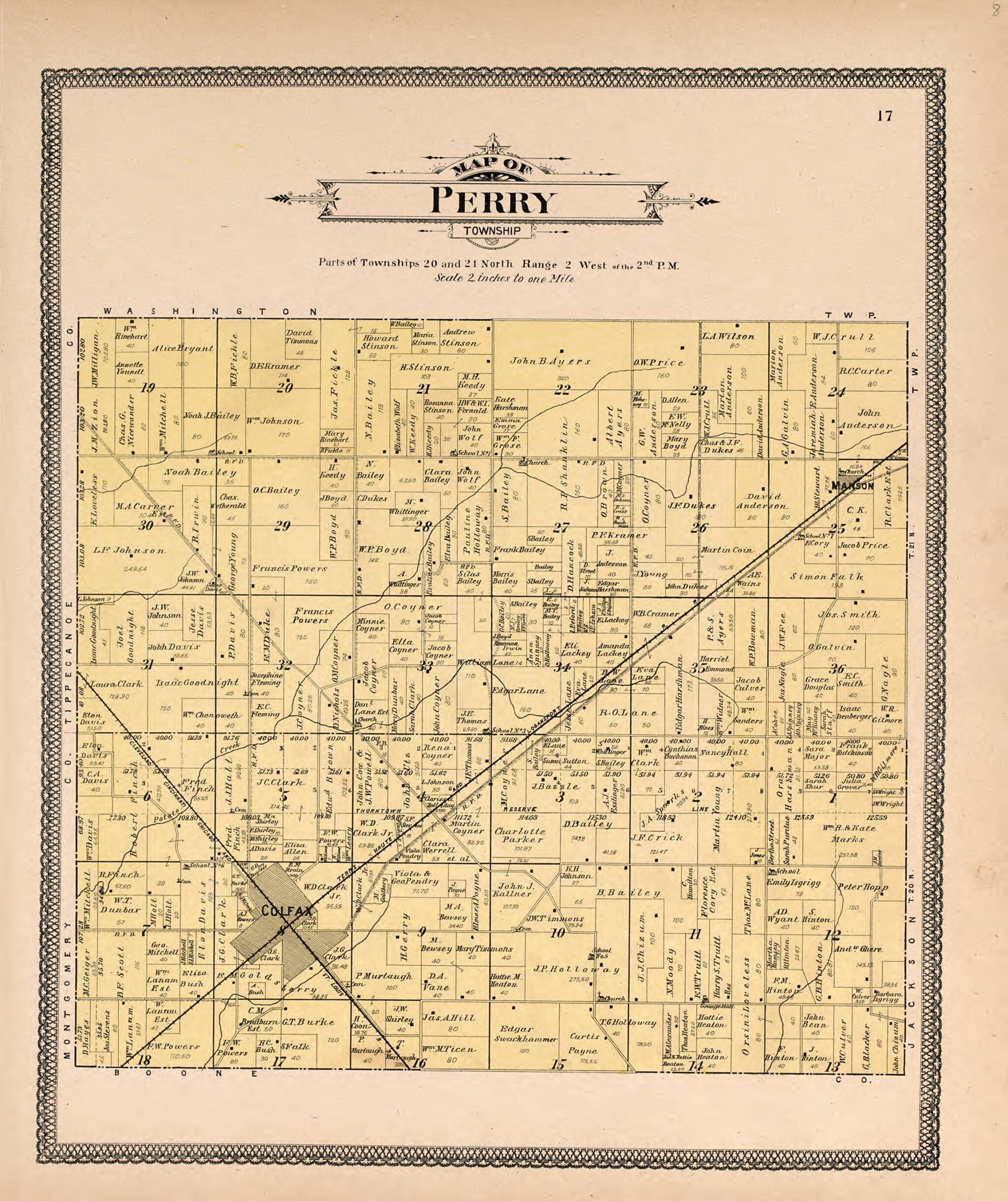 This old map of Map of Perry Township from Twentieth Century Atlas of Clinton County, Indiana from 1903 was created by Middle-West Publishing Co in 1903