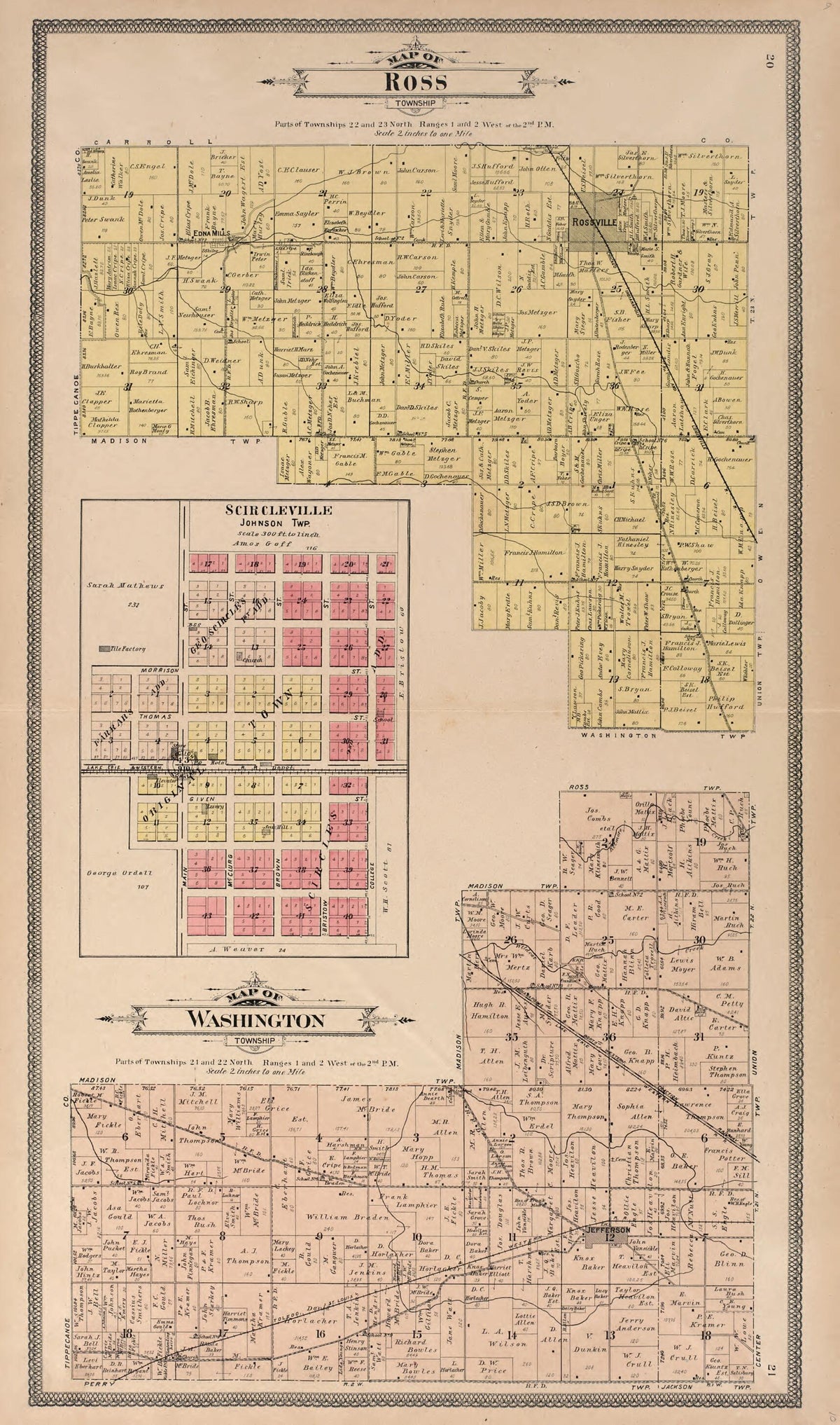Map of Ross Township from Twentieth Century Atlas of Clinton County, Indiana 1903 by Relic Map Company
