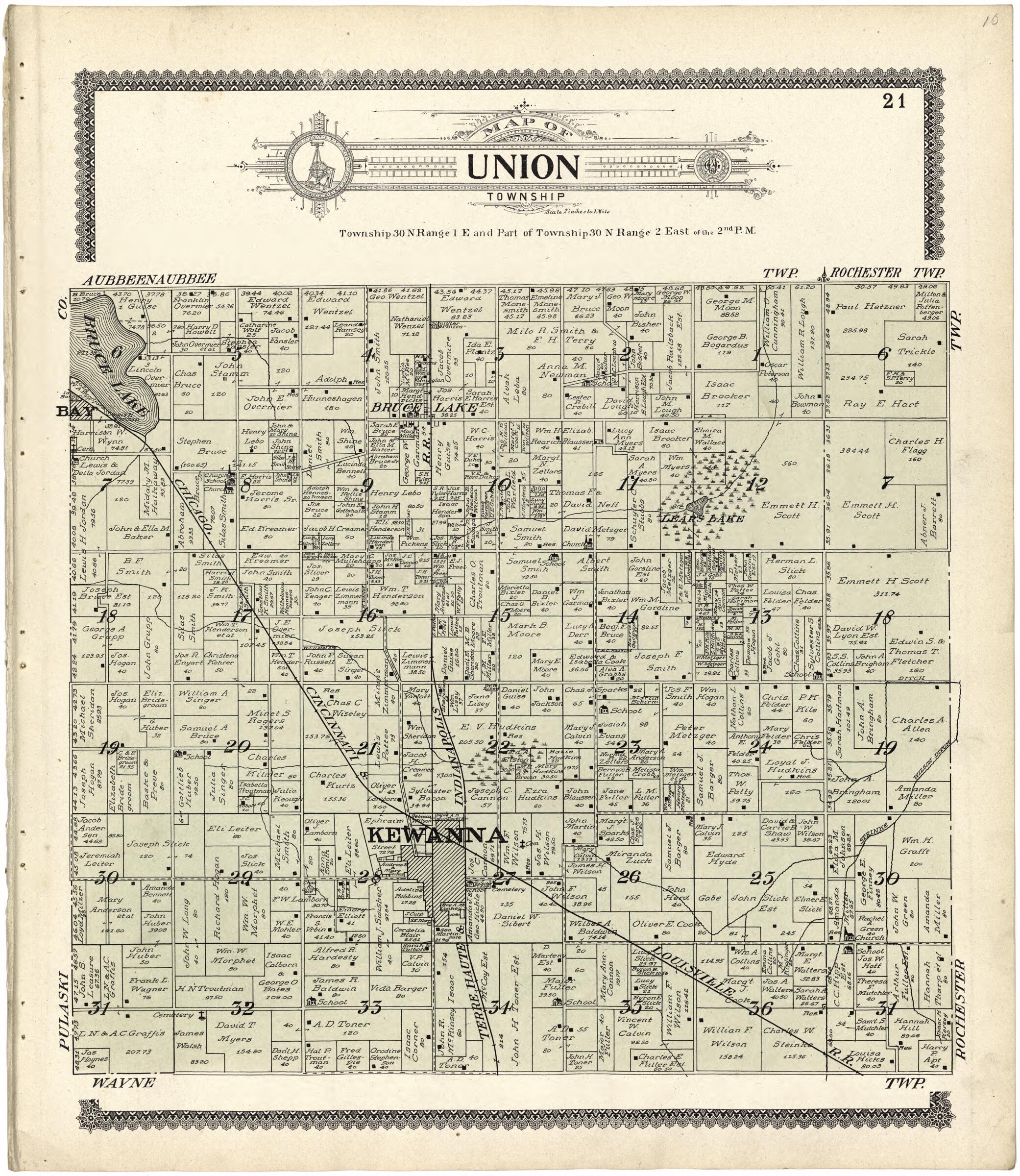 This old map of Map of Union Township from Standard Atlas of Fulton County, Indiana from 1907 was created by Geo. A. Ogle & Co in 1907