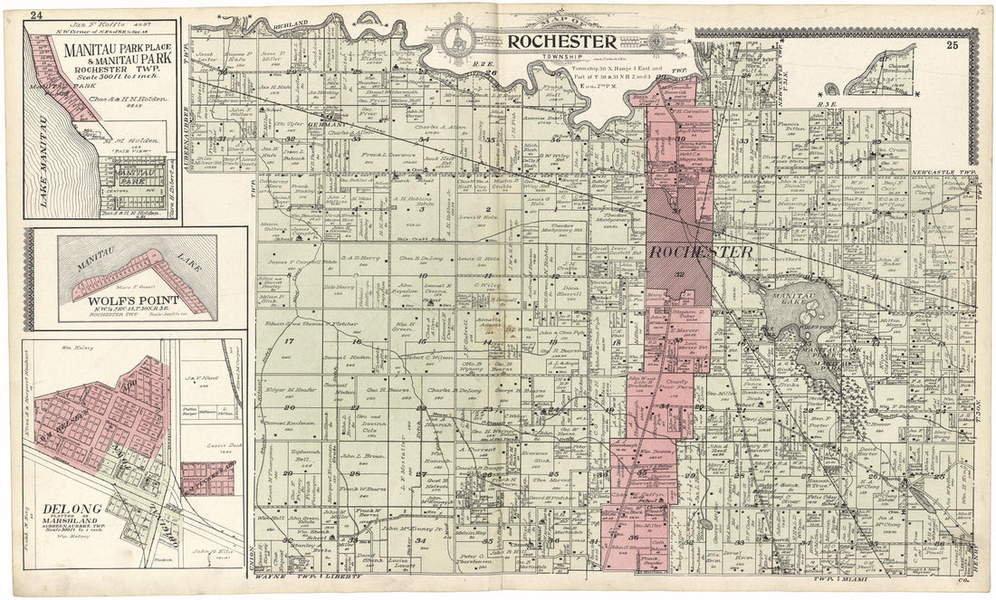 This old map of Map of Rochester Township from Standard Atlas of Fulton County, Indiana from 1907 was created by Geo. A. Ogle & Co in 1907