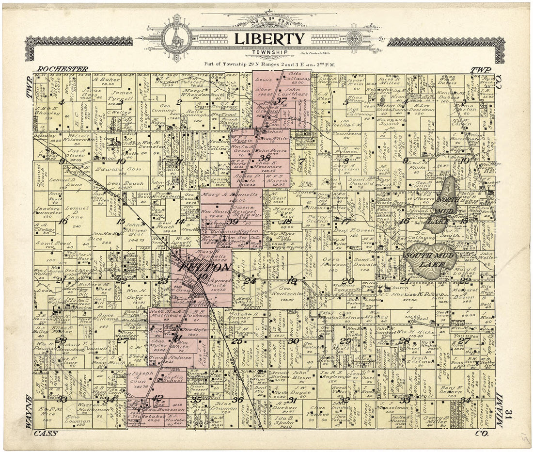 This old map of Map of Liberty Township from Standard Atlas of Fulton County, Indiana from 1907 was created by Geo. A. Ogle & Co in 1907
