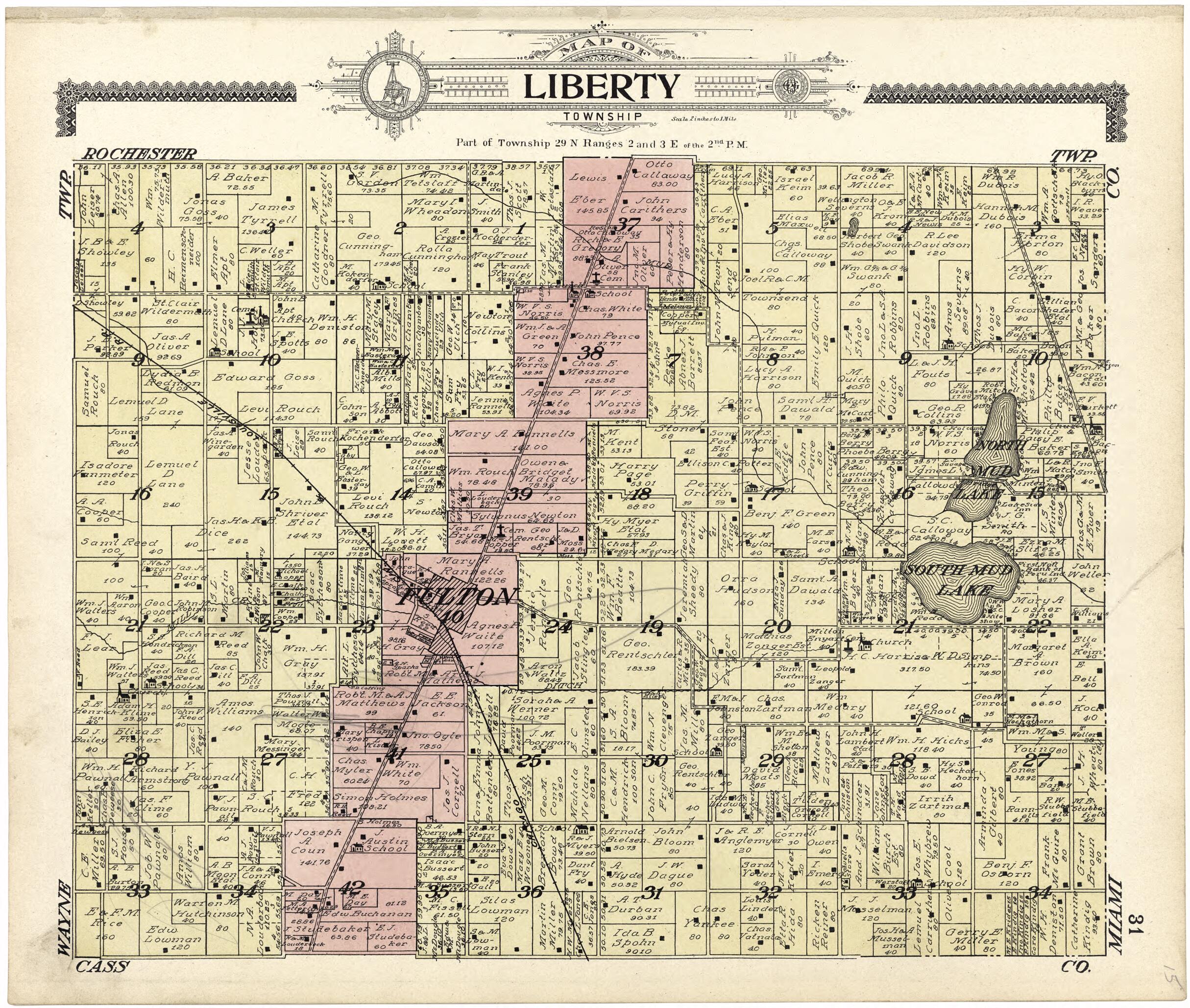 This old map of Map of Liberty Township from Standard Atlas of Fulton County, Indiana from 1907 was created by Geo. A. Ogle & Co in 1907