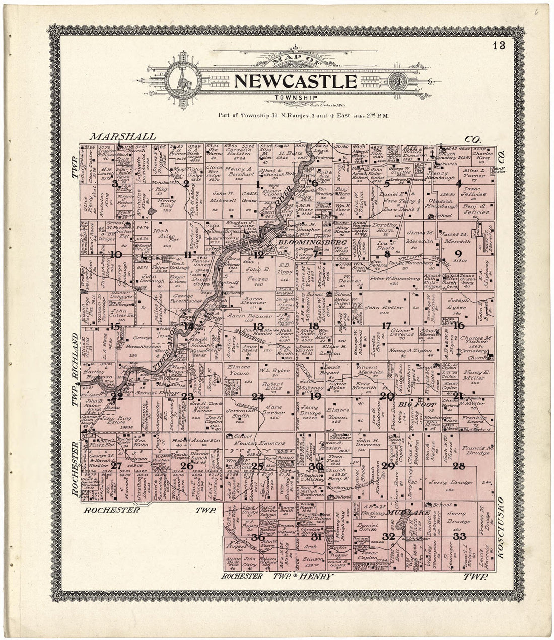 This old map of Map of Newcastle Township from Standard Atlas of Fulton County, Indiana from 1907 was created by Geo. A. Ogle & Co in 1907