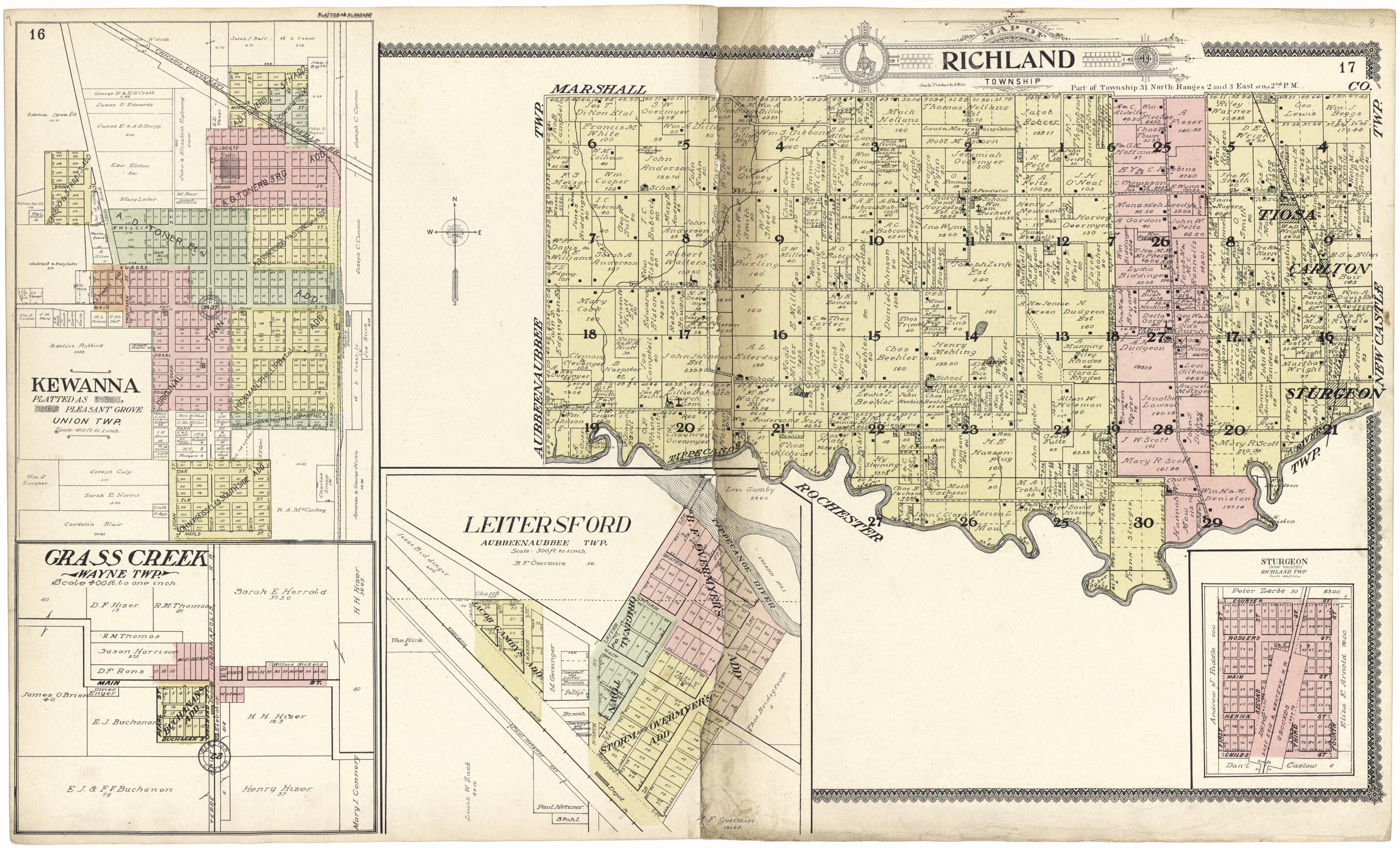 This old map of Map of Richland Township from Standard Atlas of Fulton County, Indiana from 1907 was created by Geo. A. Ogle & Co in 1907