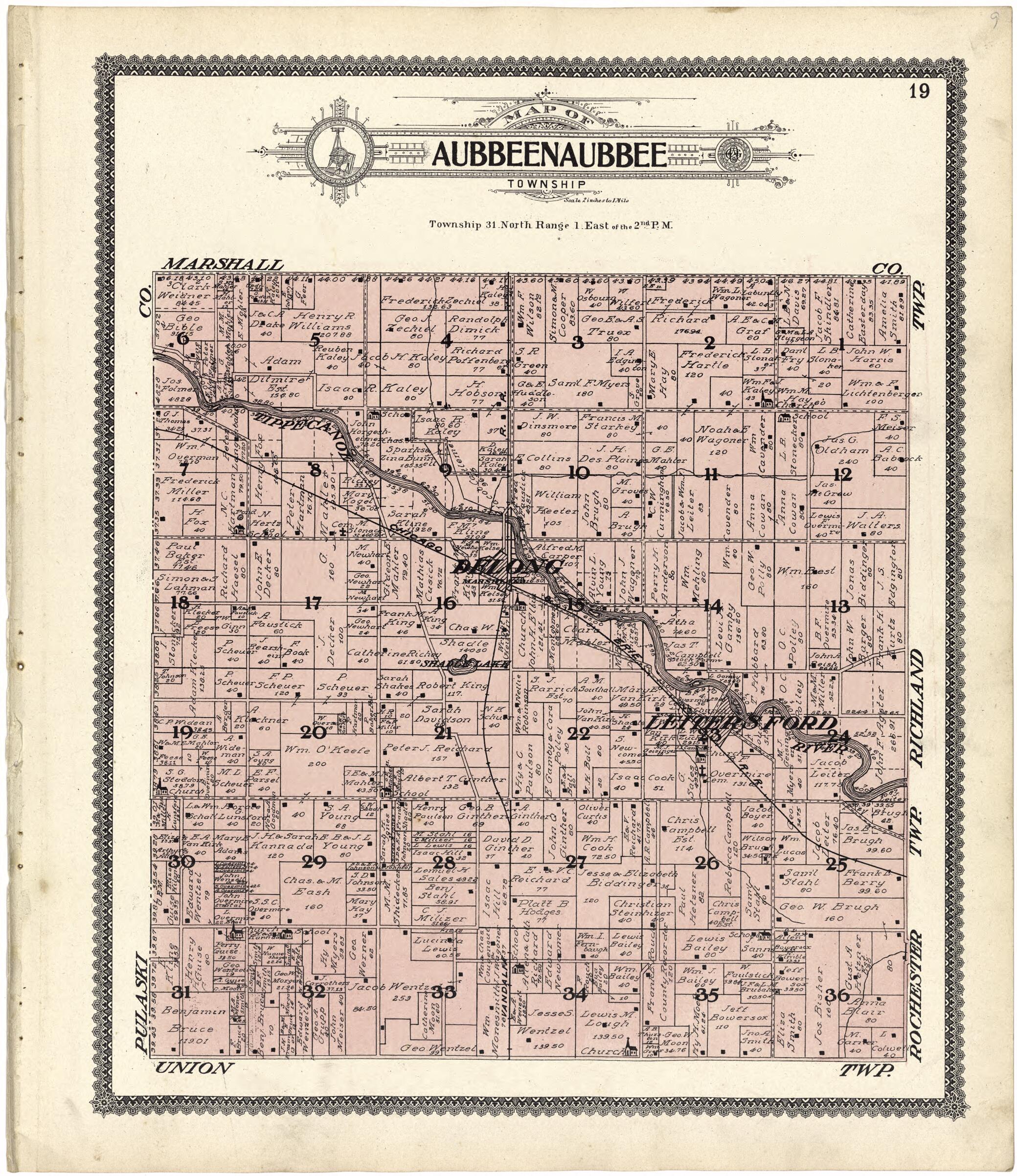 This old map of Map of Aubbeenaubbee Township from Standard Atlas of Fulton County, Indiana from 1907 was created by Geo. A. Ogle & Co in 1907