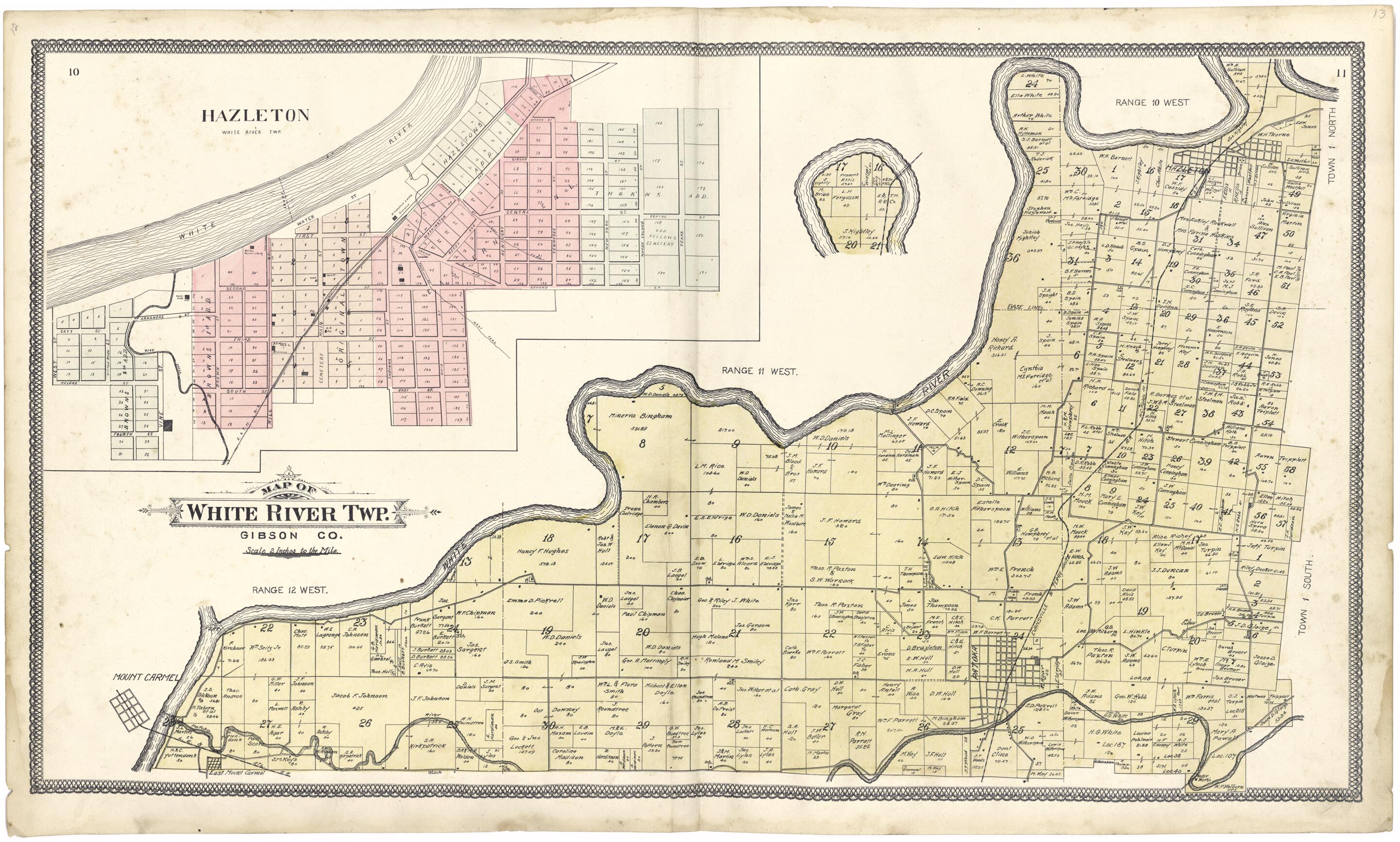 This old map of Map of White River Twp. from Atlas of Gibson County from 1899 was created by S. Wangersheim in 1899