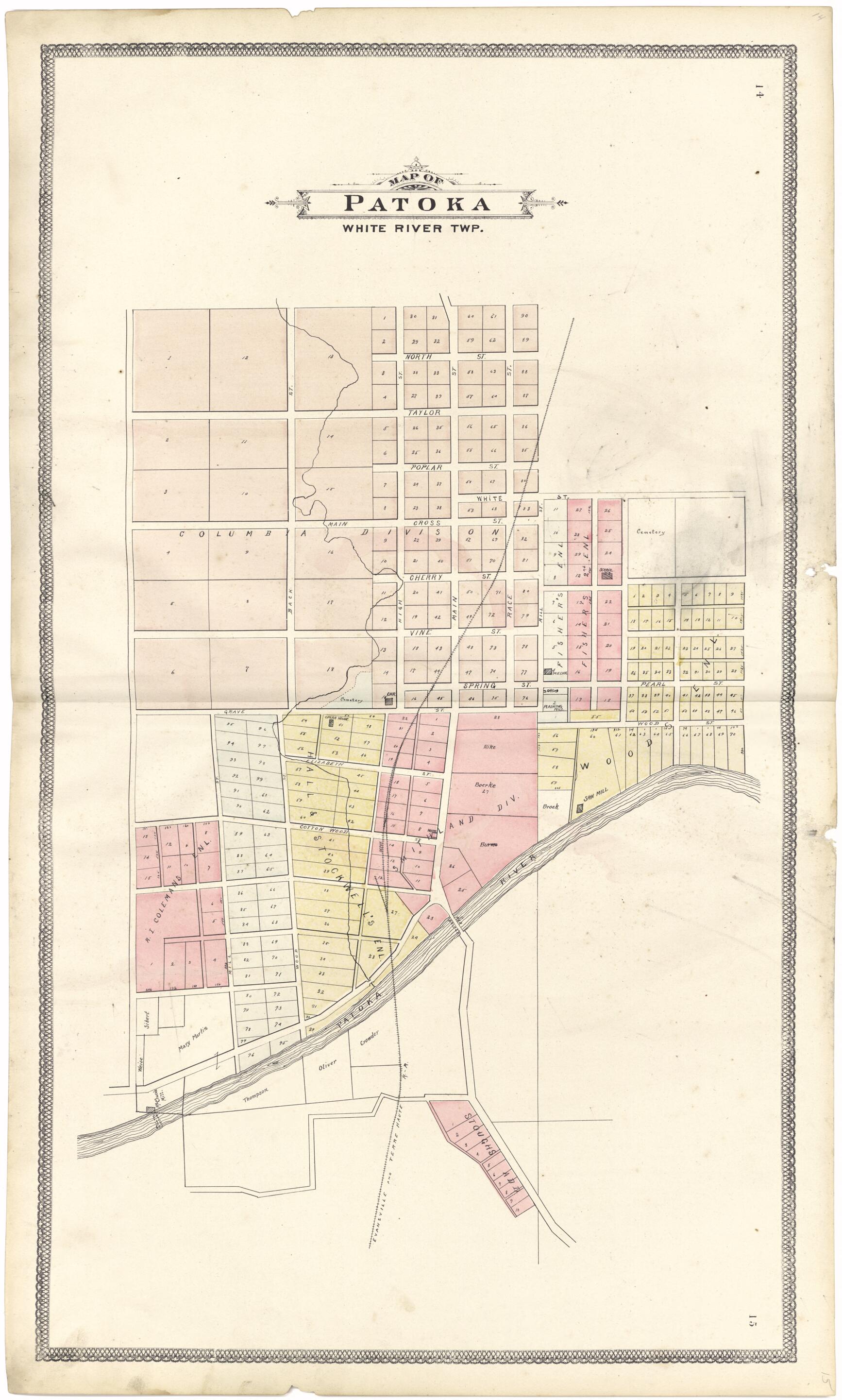 This old map of Map of Patoka from Atlas of Gibson County from 1899 was created by S. Wangersheim in 1899