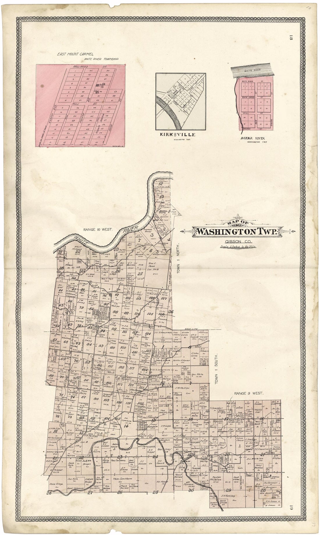 This old map of Map of Washington Twp. from Atlas of Gibson County from 1899 was created by S. Wangersheim in 1899