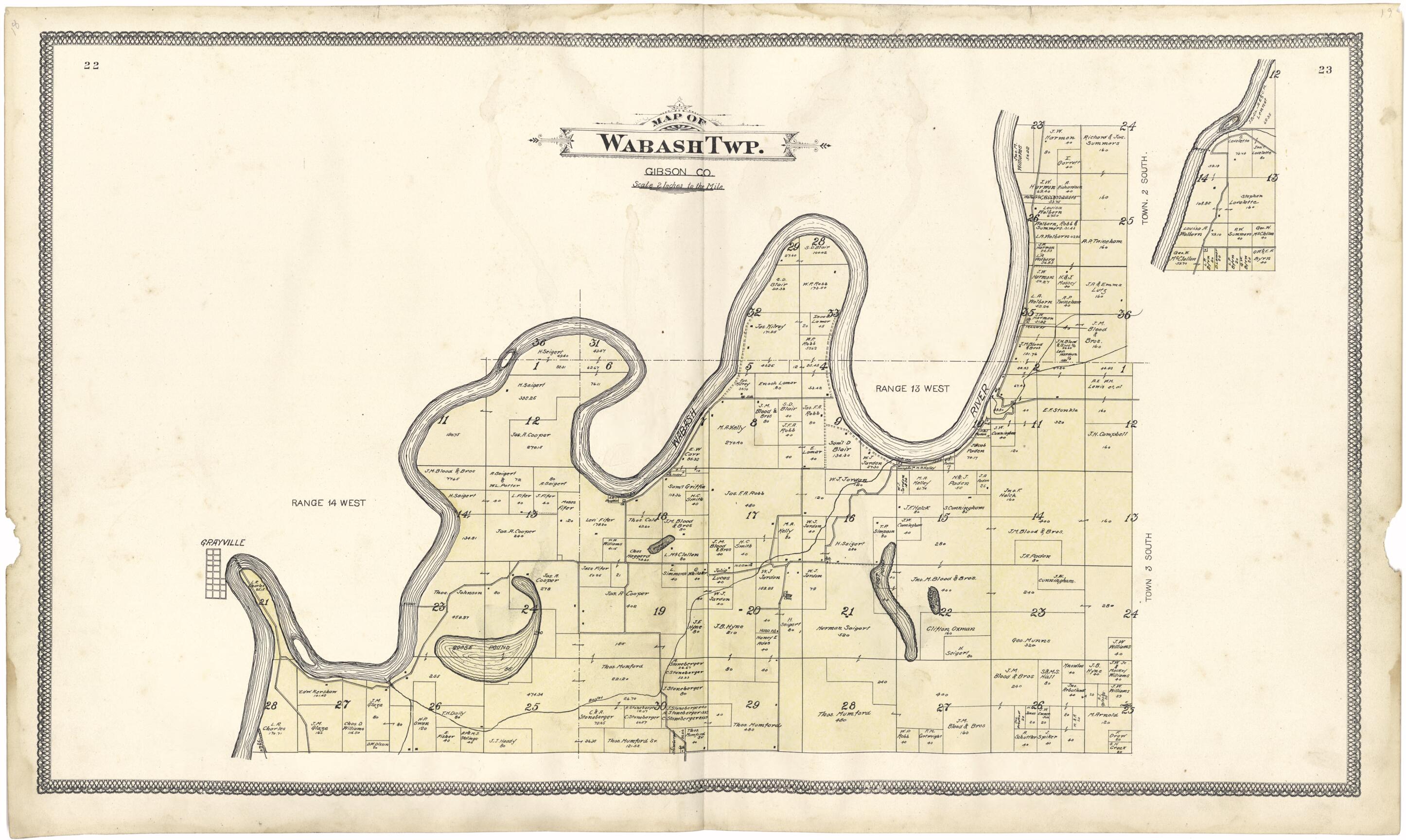 This old map of Map of Wabash Twp. from Atlas of Gibson County from 1899 was created by S. Wangersheim in 1899