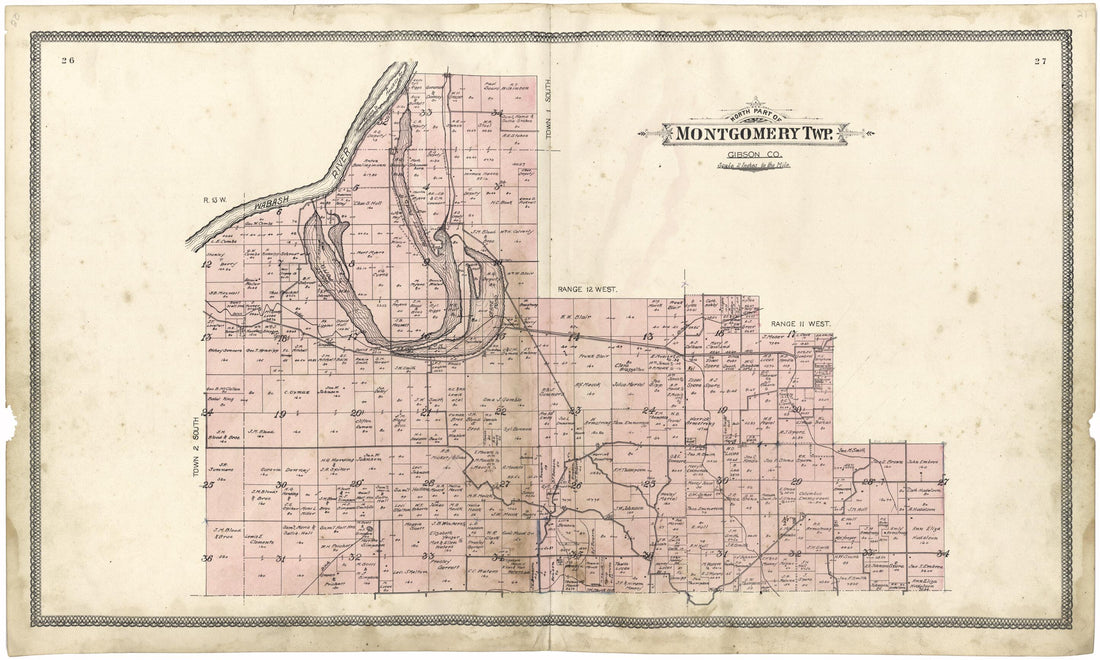 This old map of North Part of Montgomery Twp. from Atlas of Gibson County from 1899 was created by S. Wangersheim in 1899