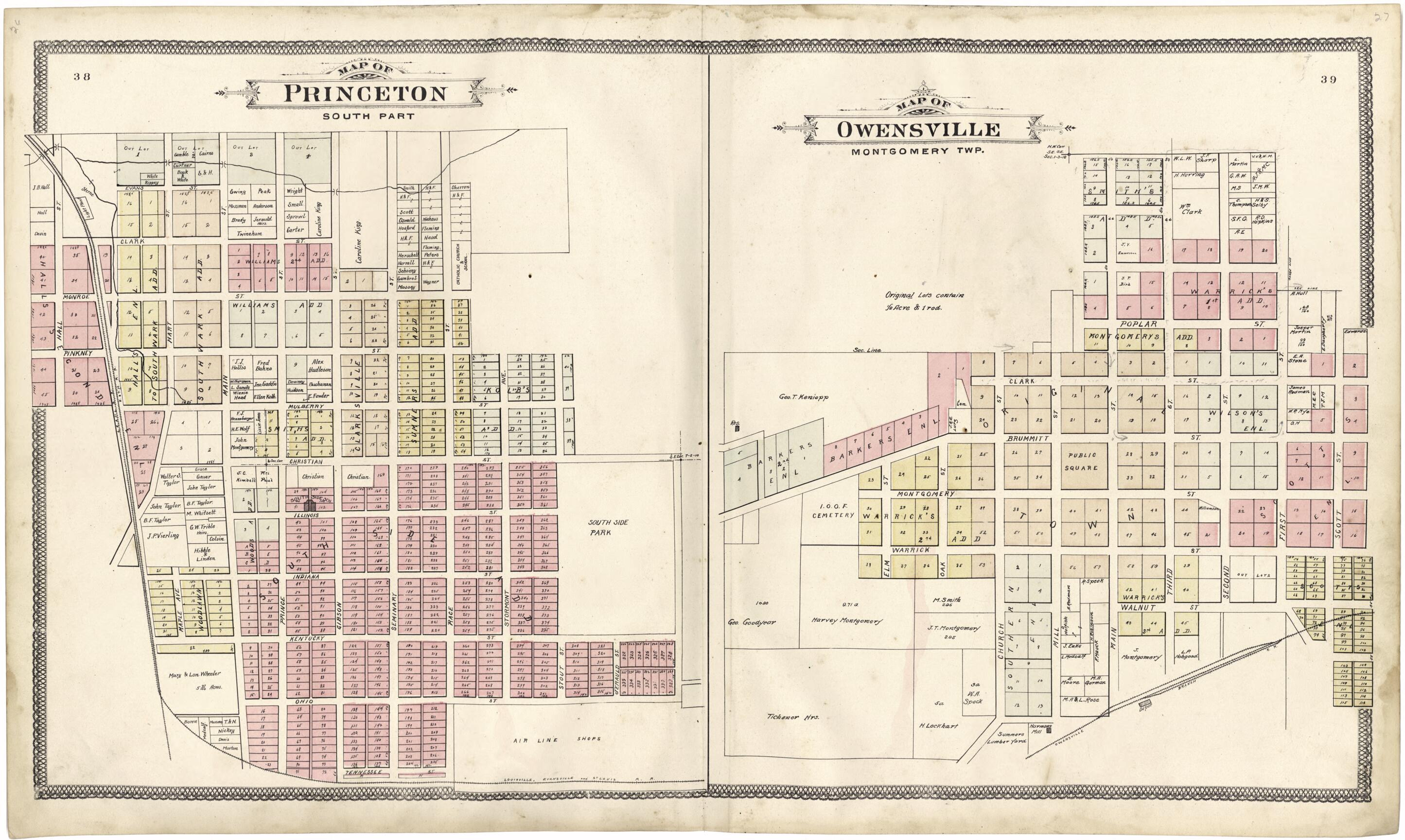 This old map of Map of Princeton South Part; Map of Owensville from Atlas of Gibson County from 1899 was created by S. Wangersheim in 1899