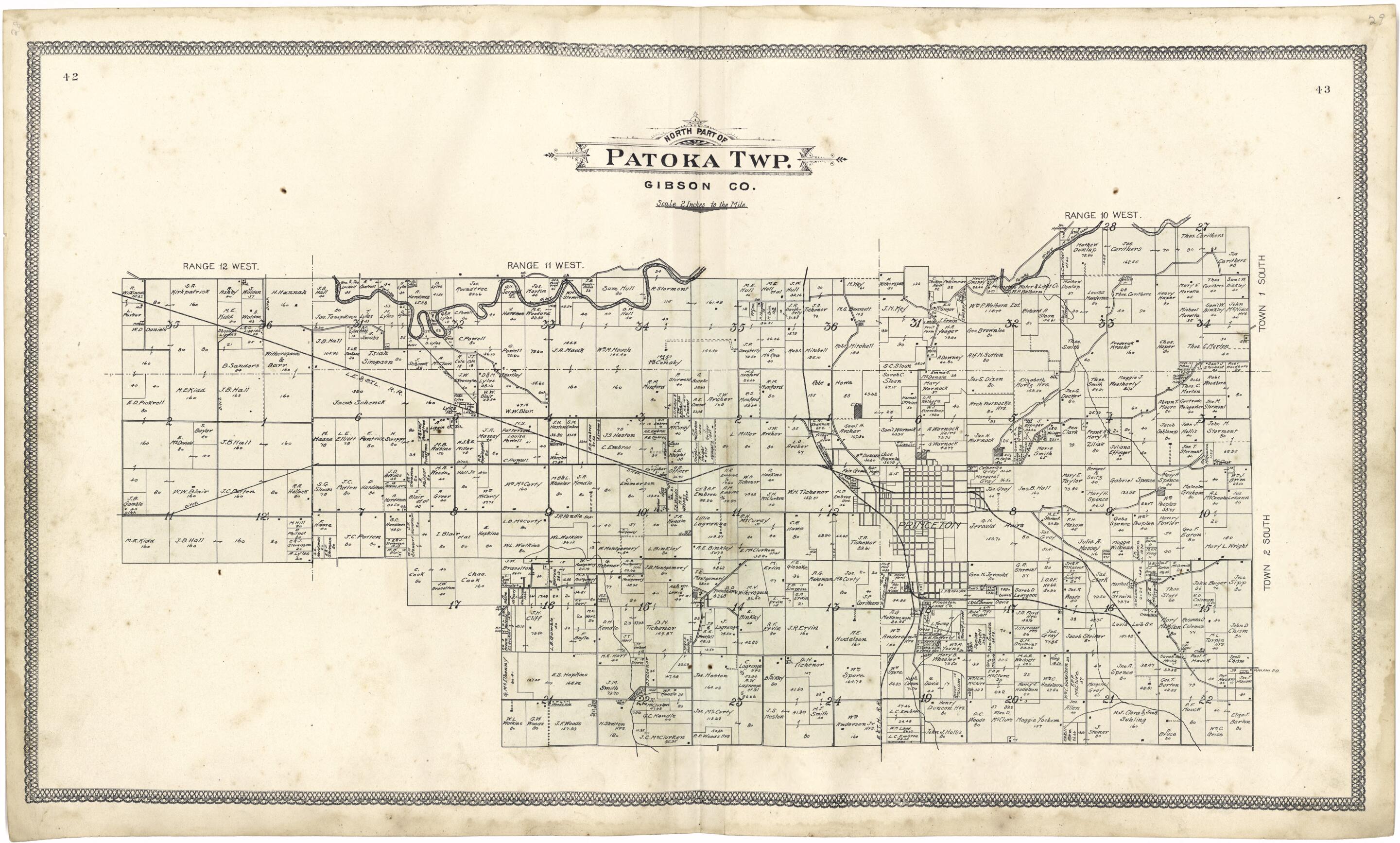 This old map of North Part of Patoka Twp. from Atlas of Gibson County from 1899 was created by S. Wangersheim in 1899