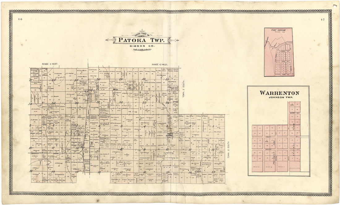 This old map of South Part of Patoka Twp. from Atlas of Gibson County from 1899 was created by S. Wangersheim in 1899
