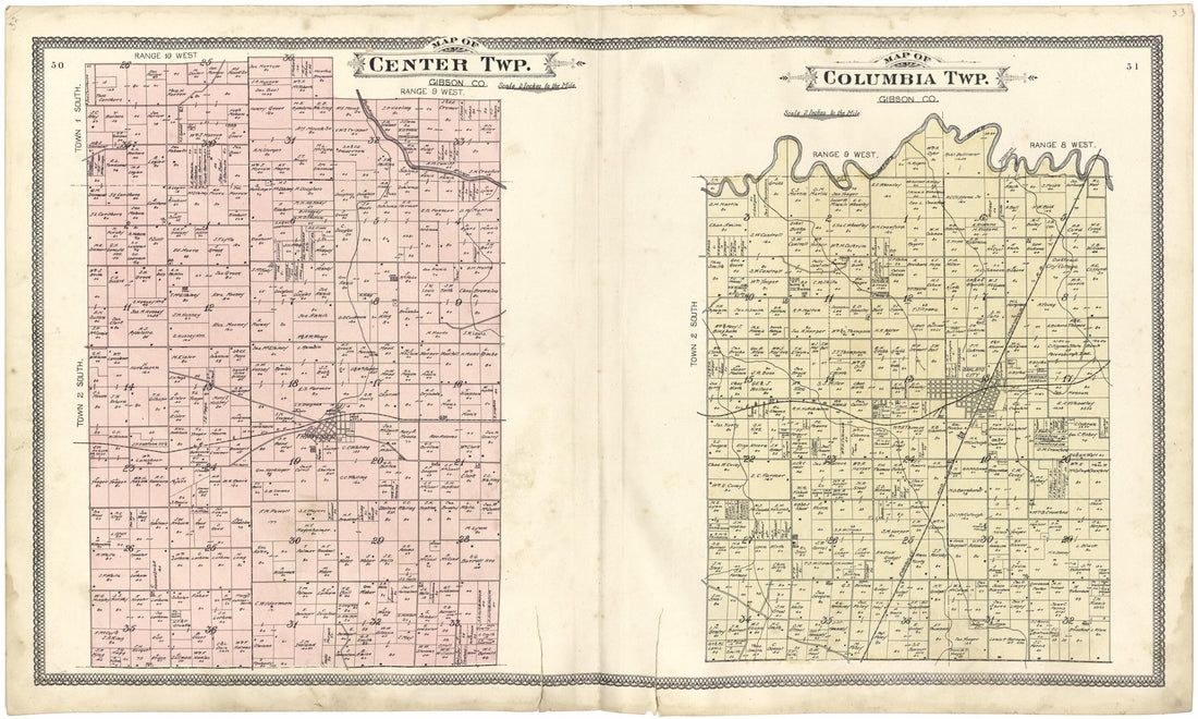This old map of Map of Center Twp.; Map of Columbia Twp. from Atlas of Gibson County from 1899 was created by S. Wangersheim in 1899