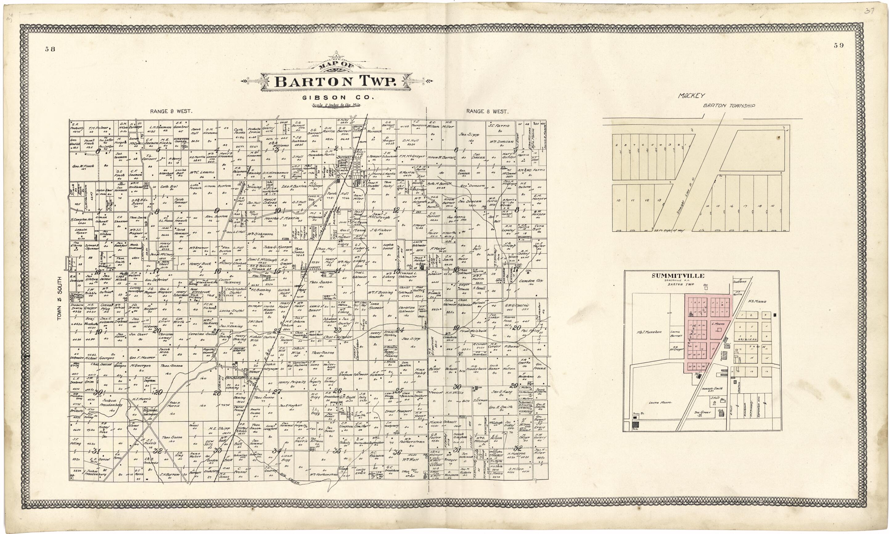 This old map of Map of Barton Twp. from Atlas of Gibson County from 1899 was created by S. Wangersheim in 1899